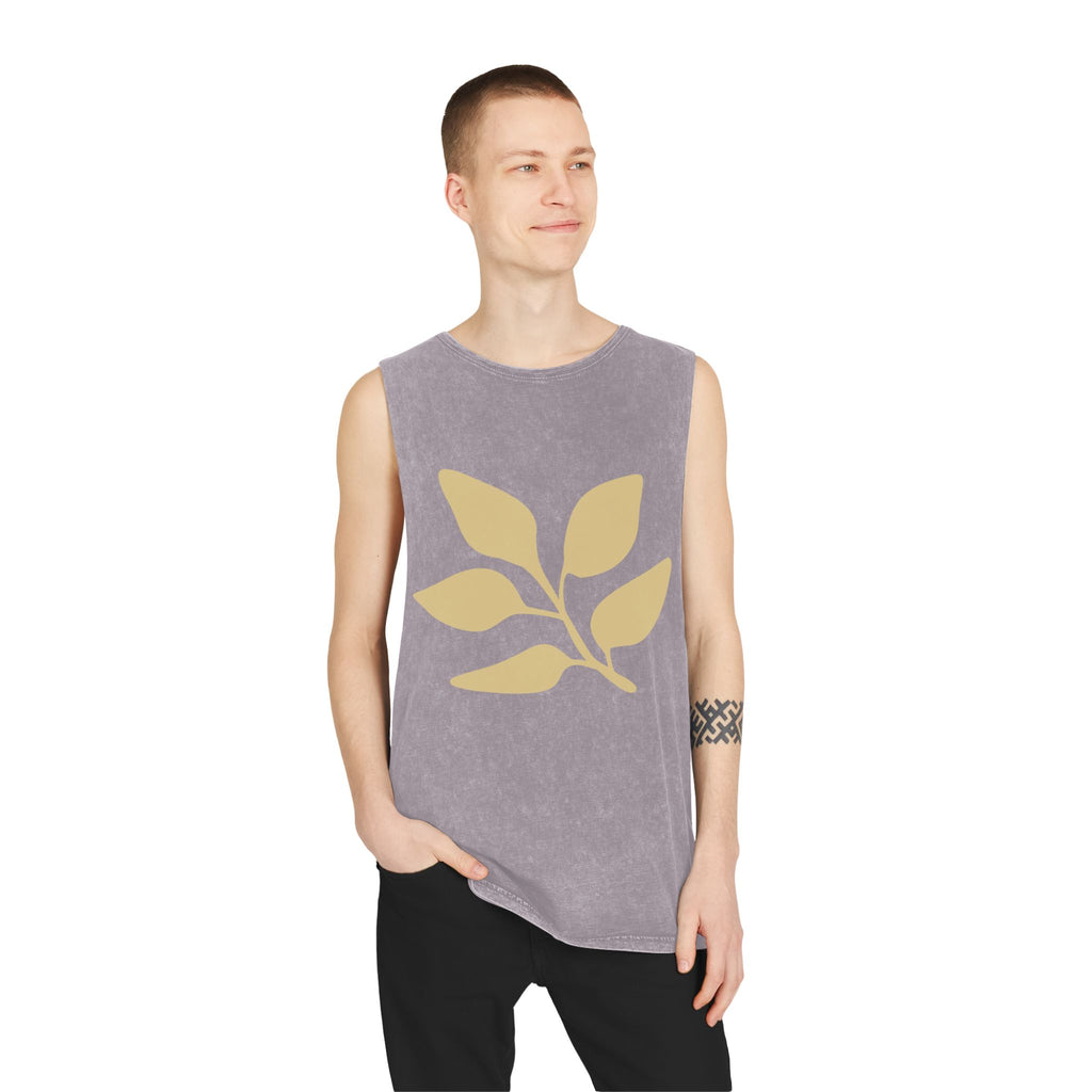 Stonewash Muscle Tank — Minimal Gold Leaf & Panther Graphic