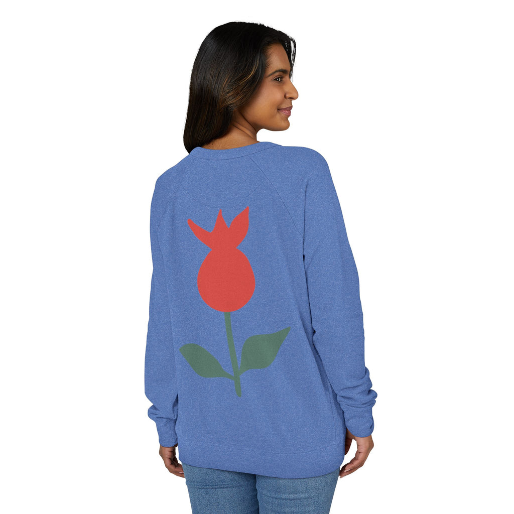 Botanical Crewneck Sweatshirt — Minimal Leaf & Tulip Floral Raglan