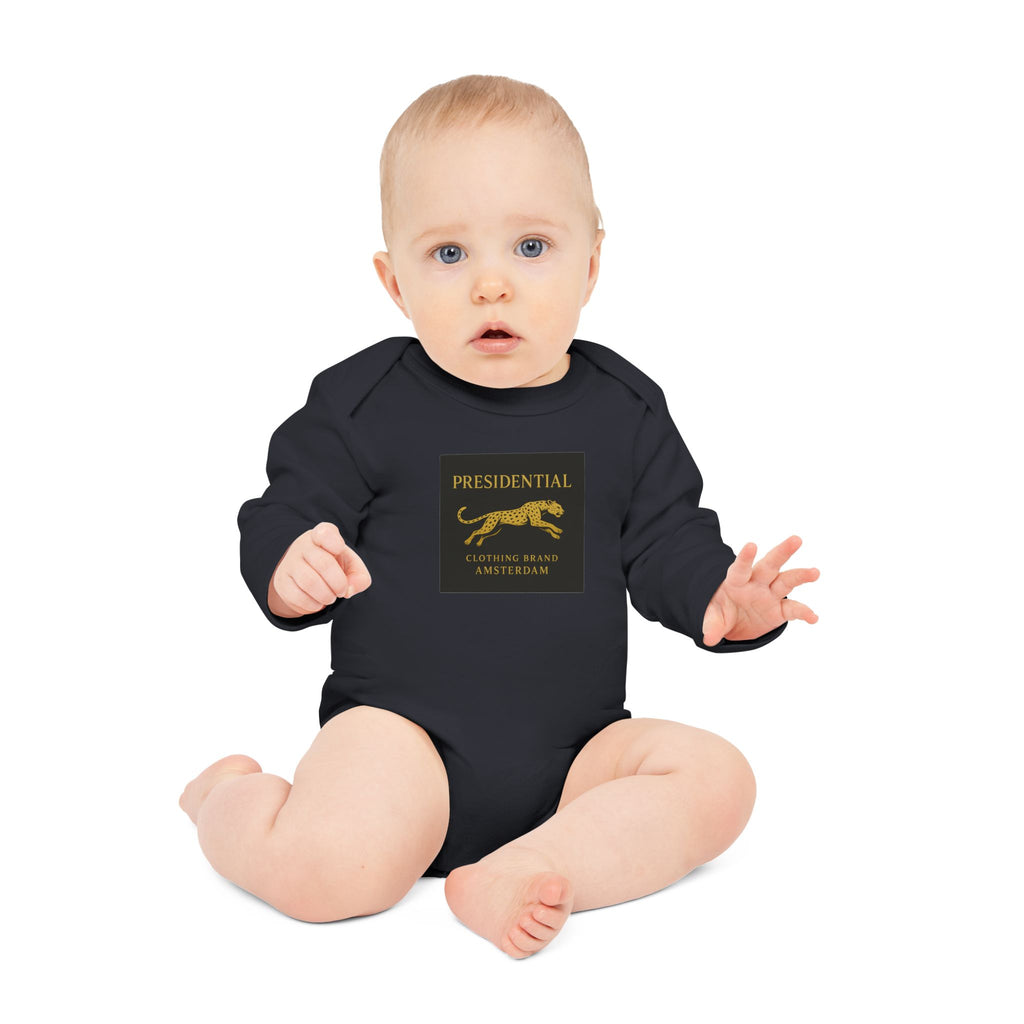Baby Bodysuit — 'Presidential' Gold Leopard Organic Long-Sleeve Onesie