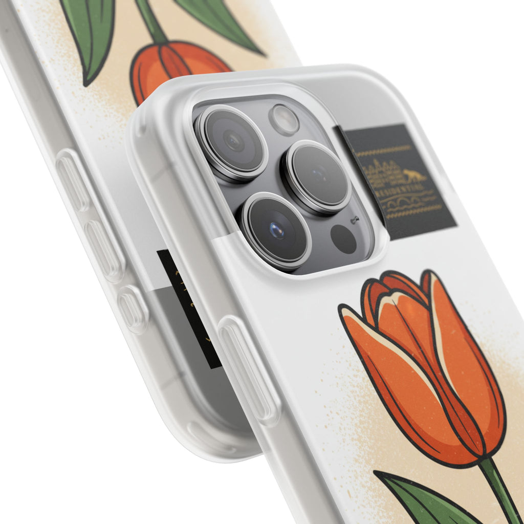 Orange Tulip Phone Case – Floral Flexi Case for Women, Spring Gift