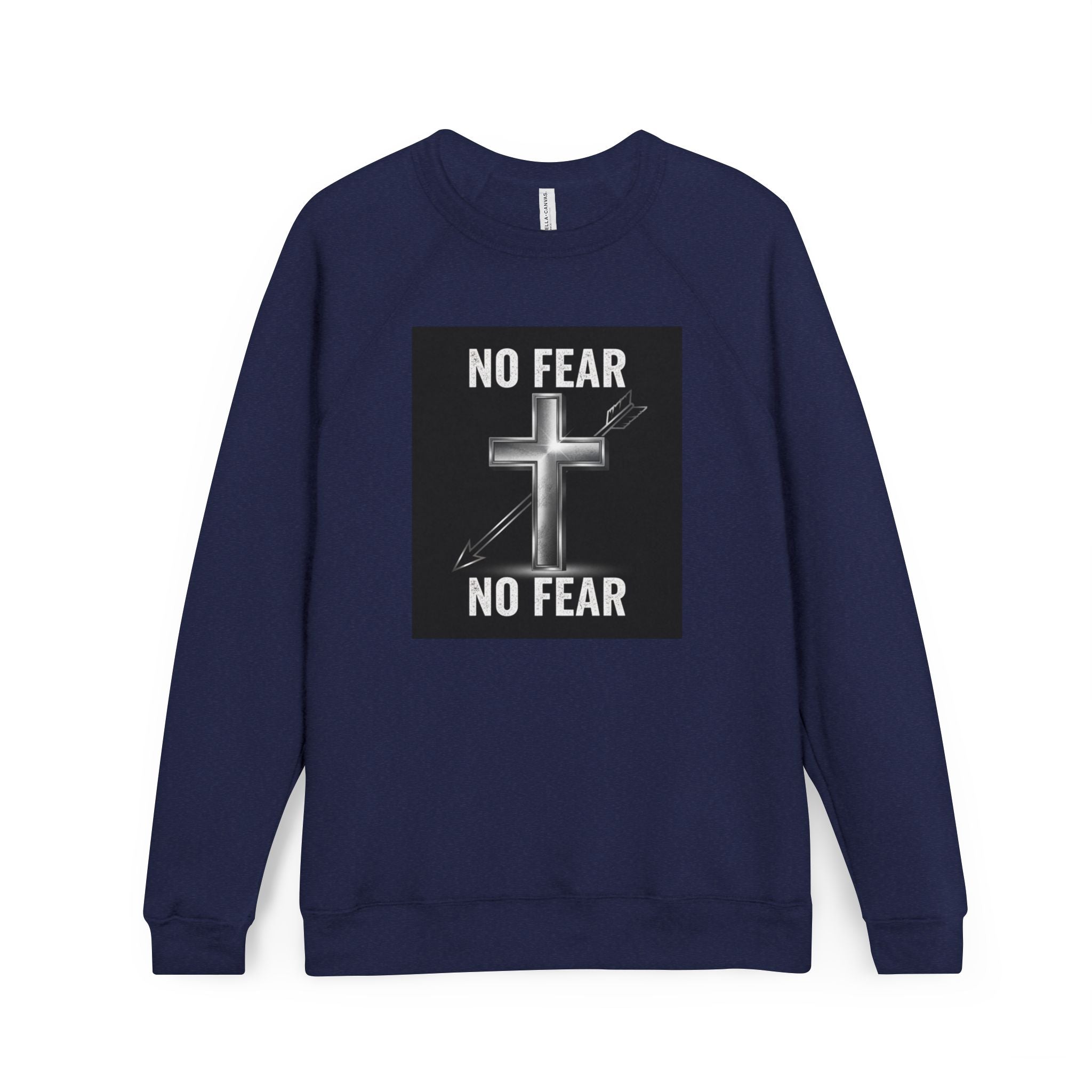 No Fear Cross Sweatshirt — Christian Faith Graphic Raglan