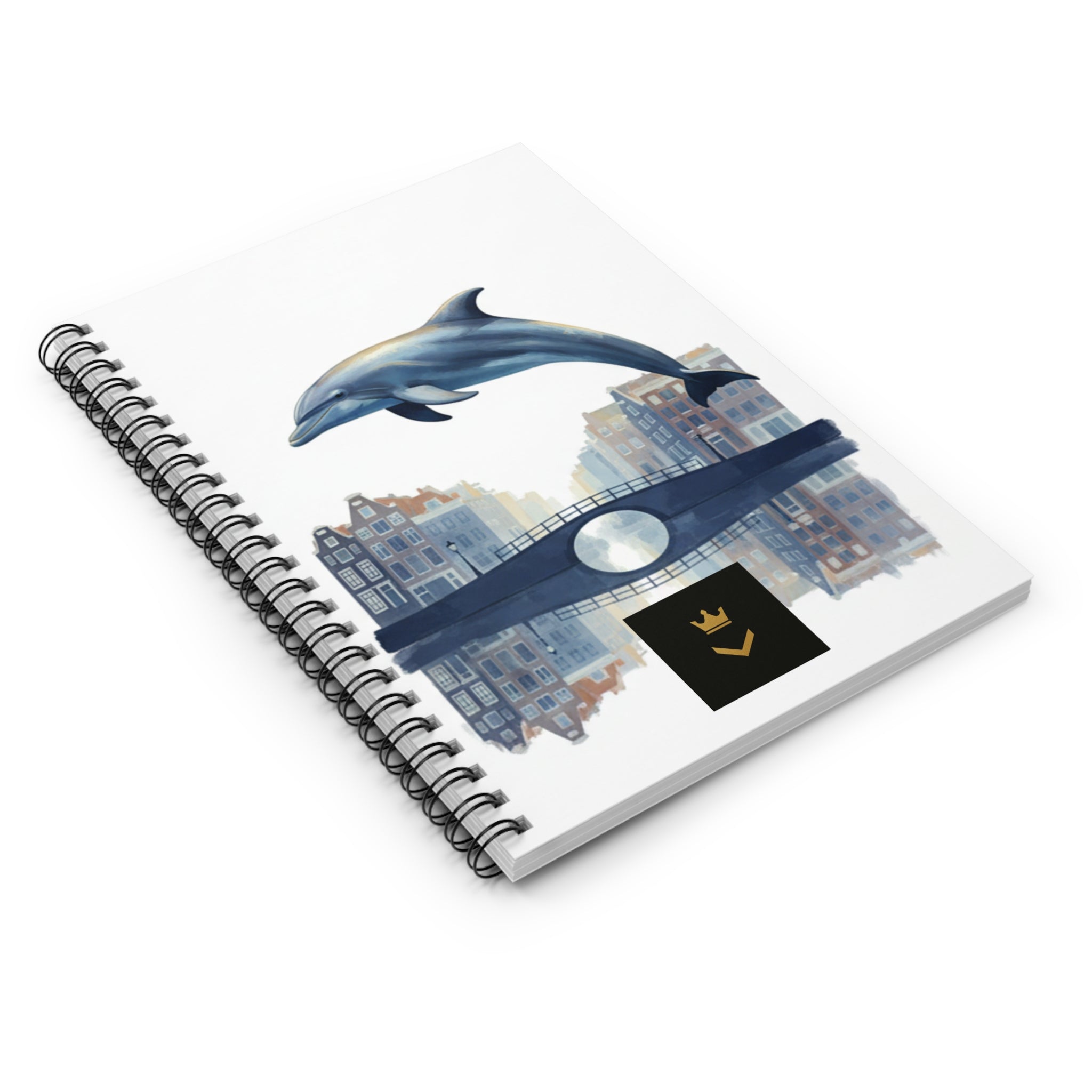 Dolphin Cityscape Spiral Notebook — Ruled Journal for Travel Notes & Daily Sketches
