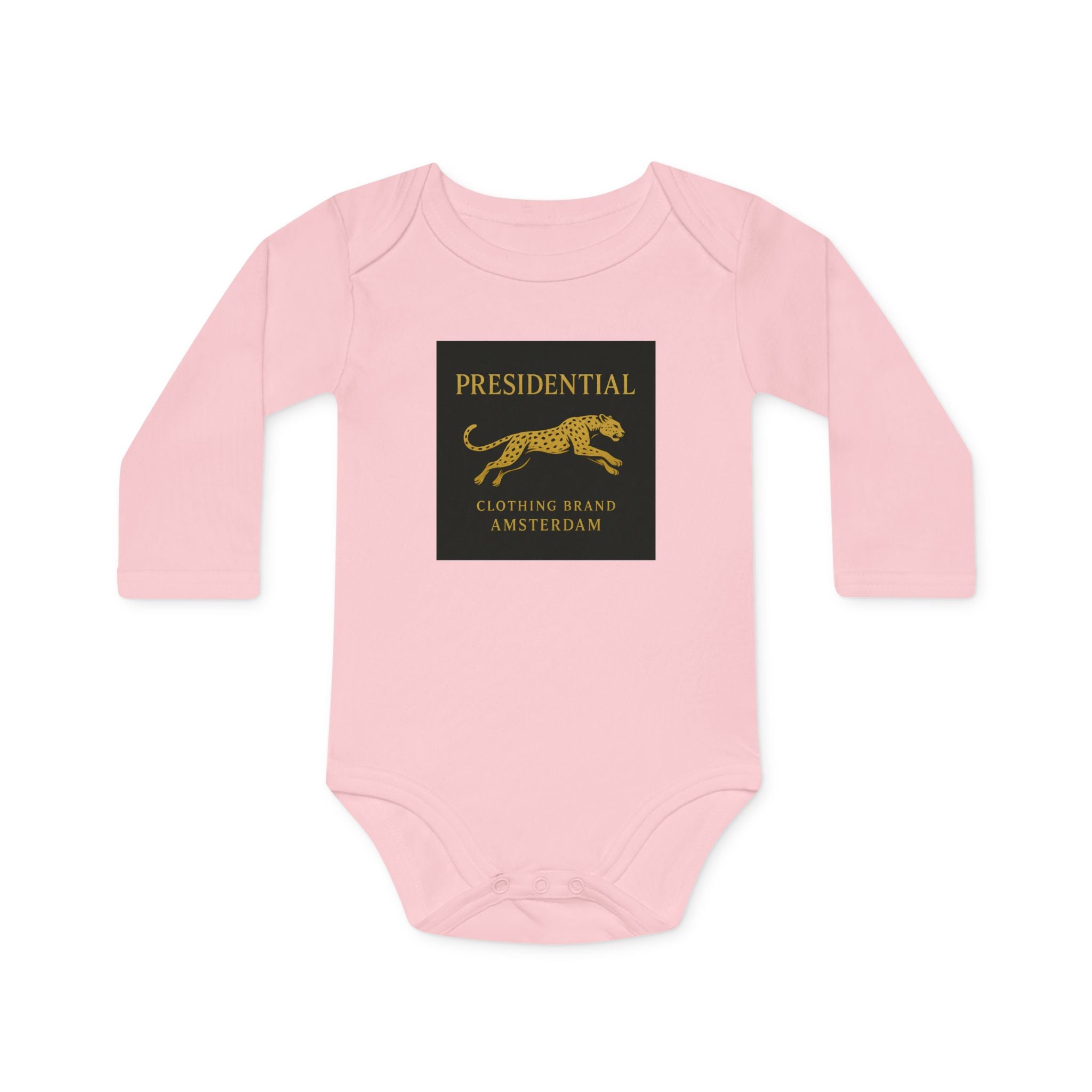 Baby Bodysuit — 'Presidential' Gold Leopard Organic Long-Sleeve Onesie