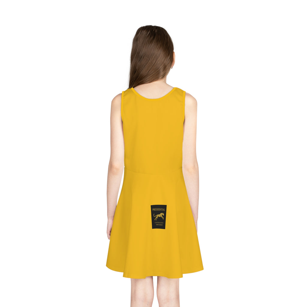 Girls' Yellow Sundress - 'Surfing The Wave' Graphic Summer Dress