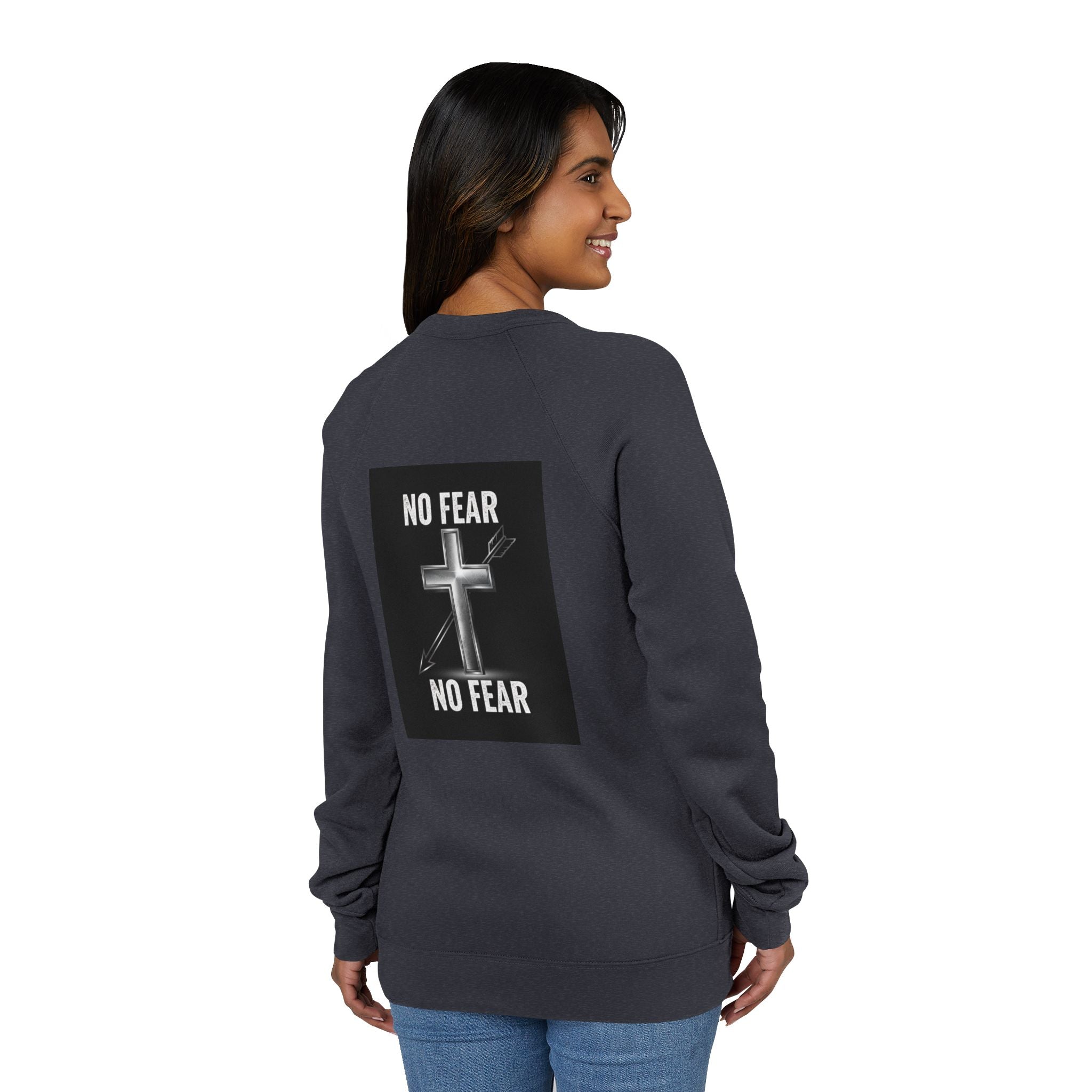 No Fear Cross Sweatshirt — Christian Faith Graphic Raglan