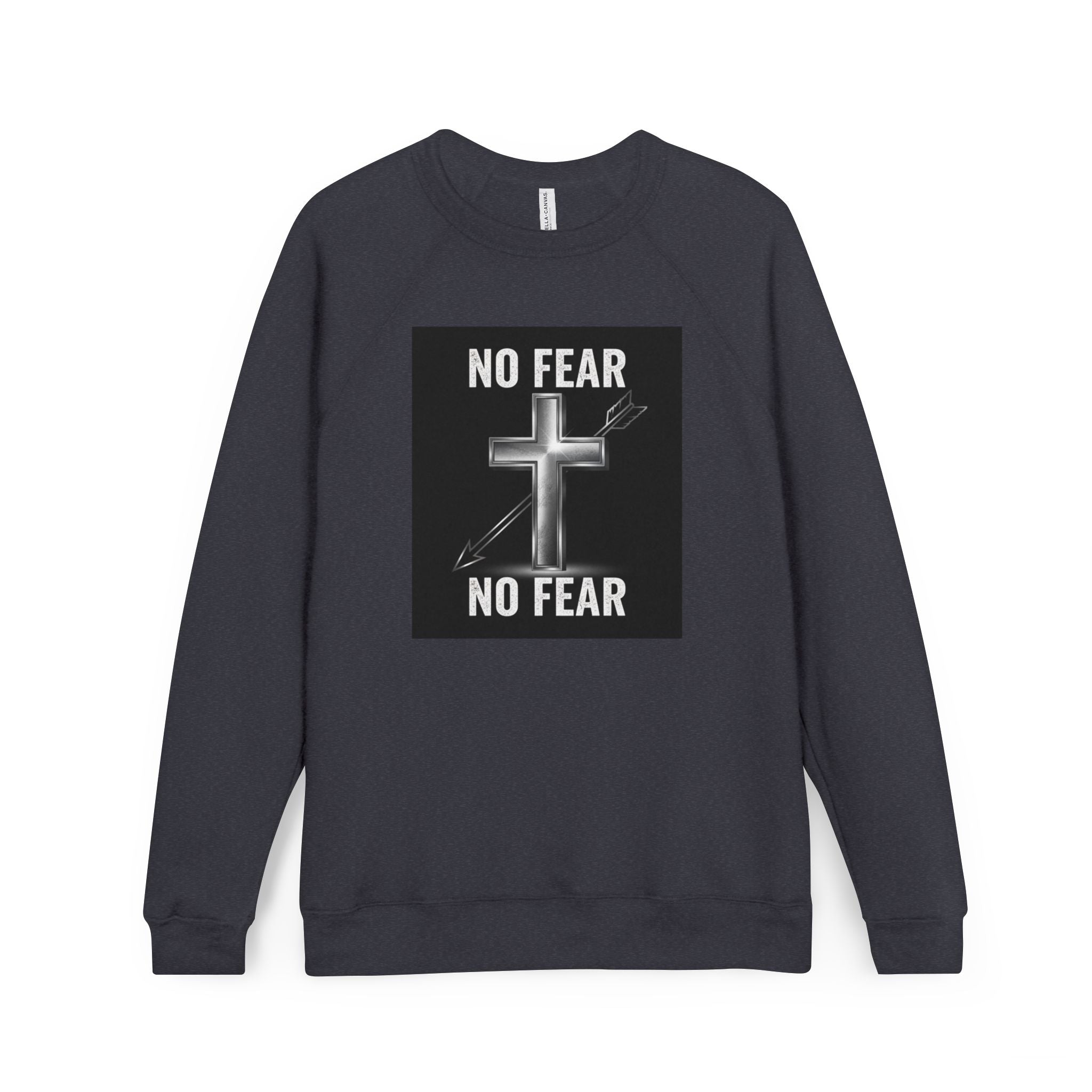 No Fear Cross Sweatshirt — Christian Faith Graphic Raglan