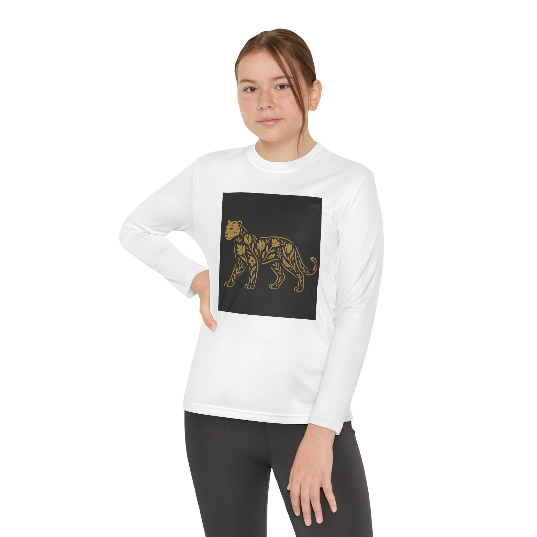 Youth Long Sleeve Tee — Gold Floral Tiger & "Presidential" Logo