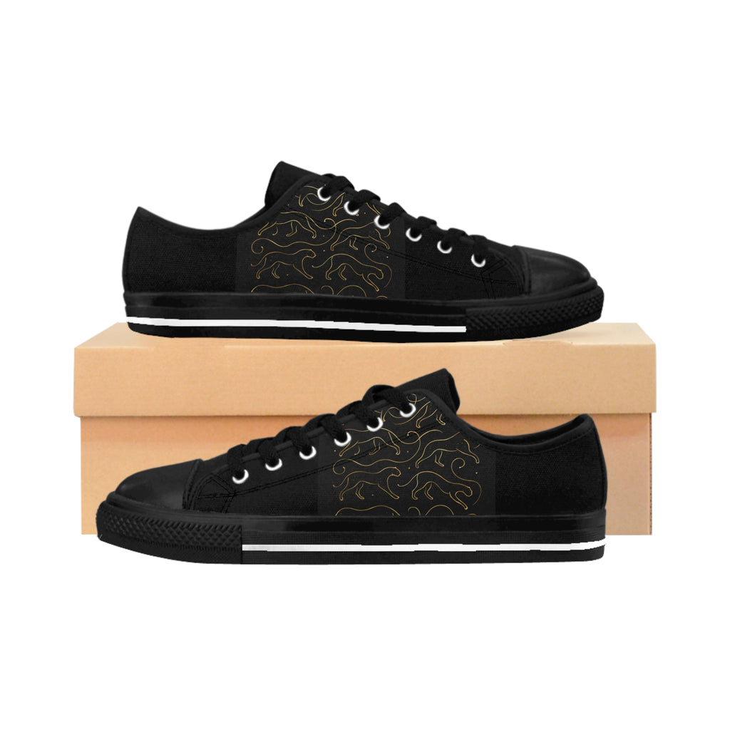 Black Floral Swirl Women's Sneakers — Casual Low-Top Canvas Shoes