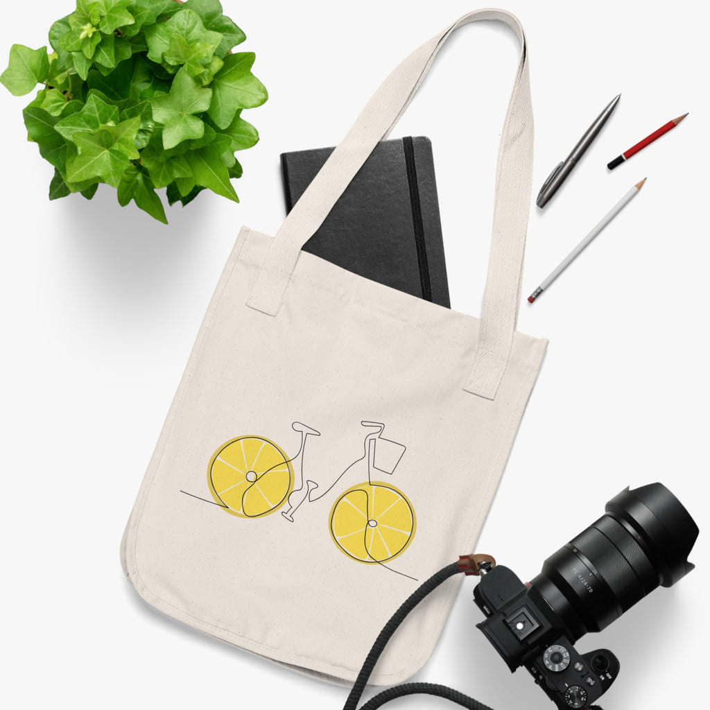 Amsterdam City Map Tote — Yellow Bike Illustration Organic Canvas Tote Bag