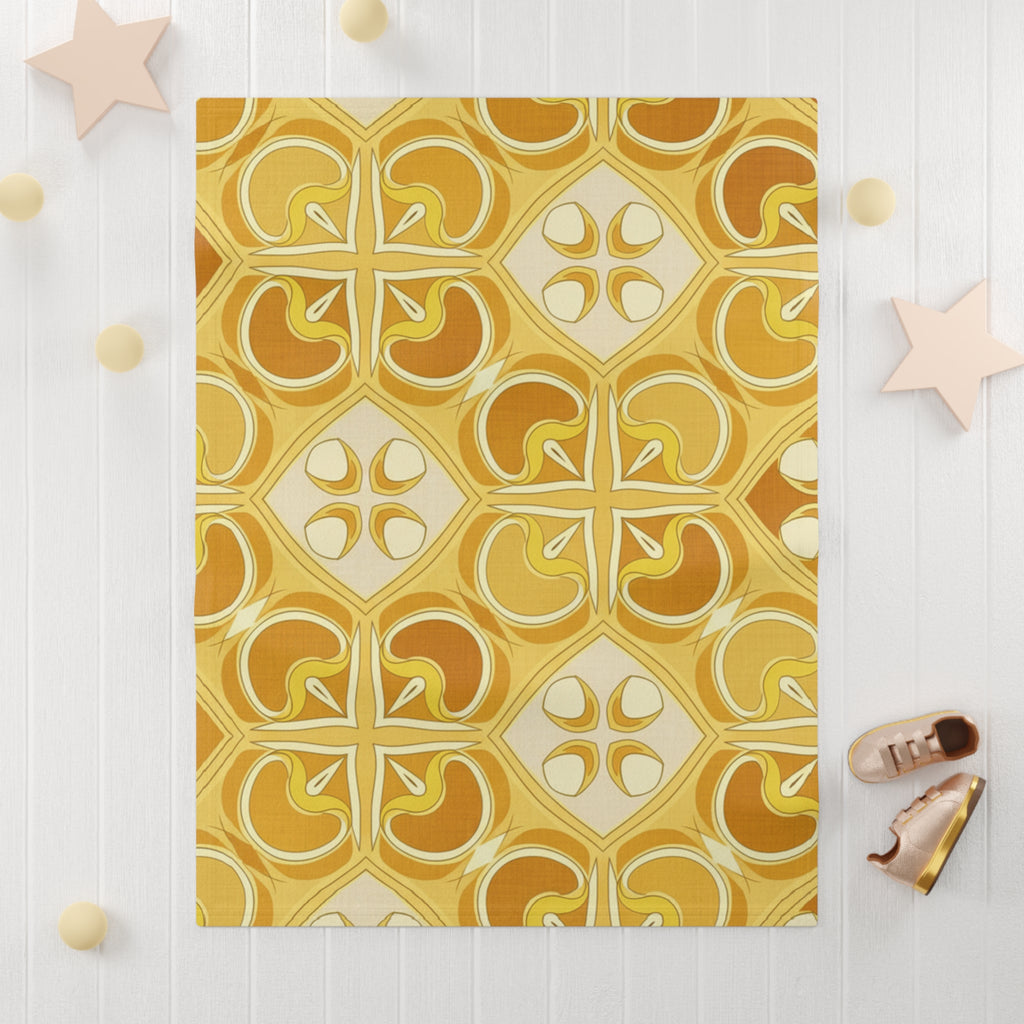 Golden Retro Tile Baby Blanket — Soft Fleece Nursery Throw