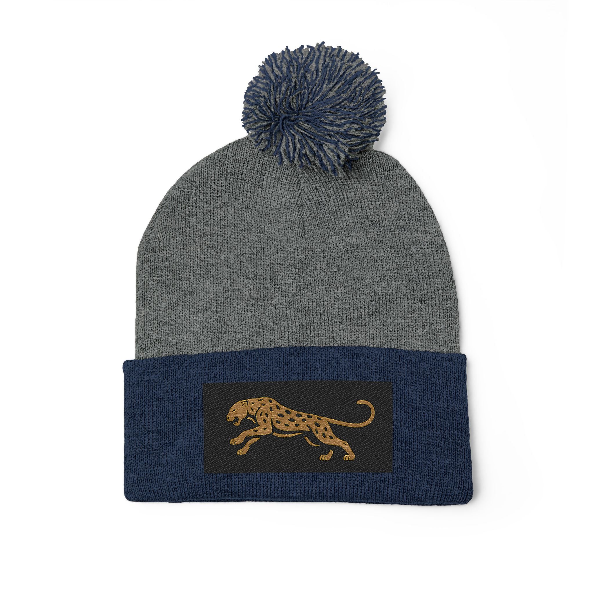 Embroidered Leopard Pom-Pom Knit Cap — Cozy Winter Beanie