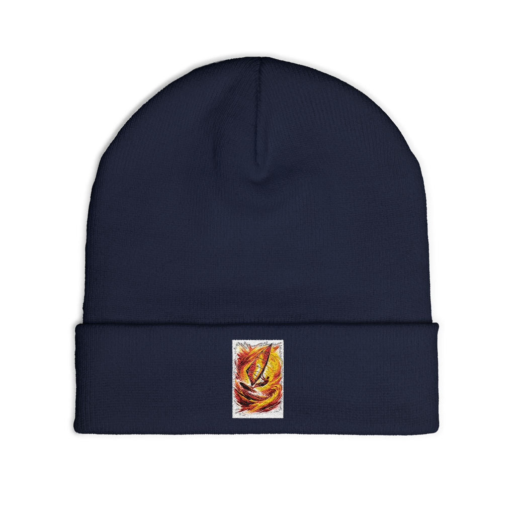 Embroidered Flame Patch Knit Beanie — Cozy Fire-Inspired Winter Hat