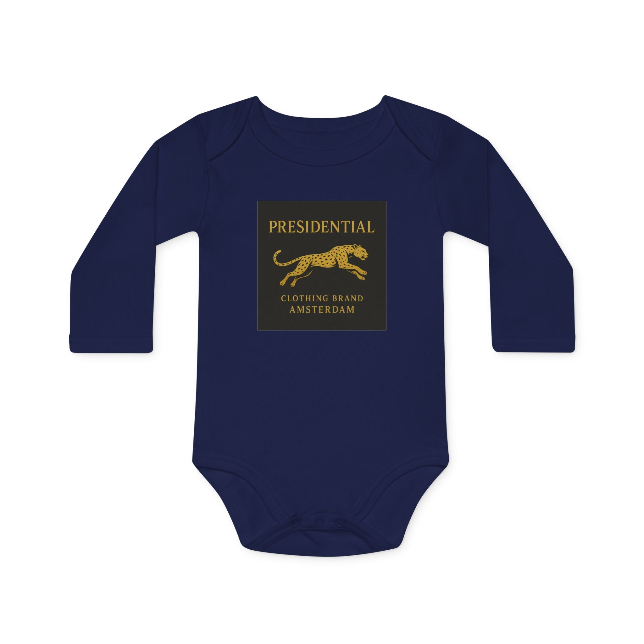 Baby Bodysuit — 'Presidential' Gold Leopard Organic Long-Sleeve Onesie