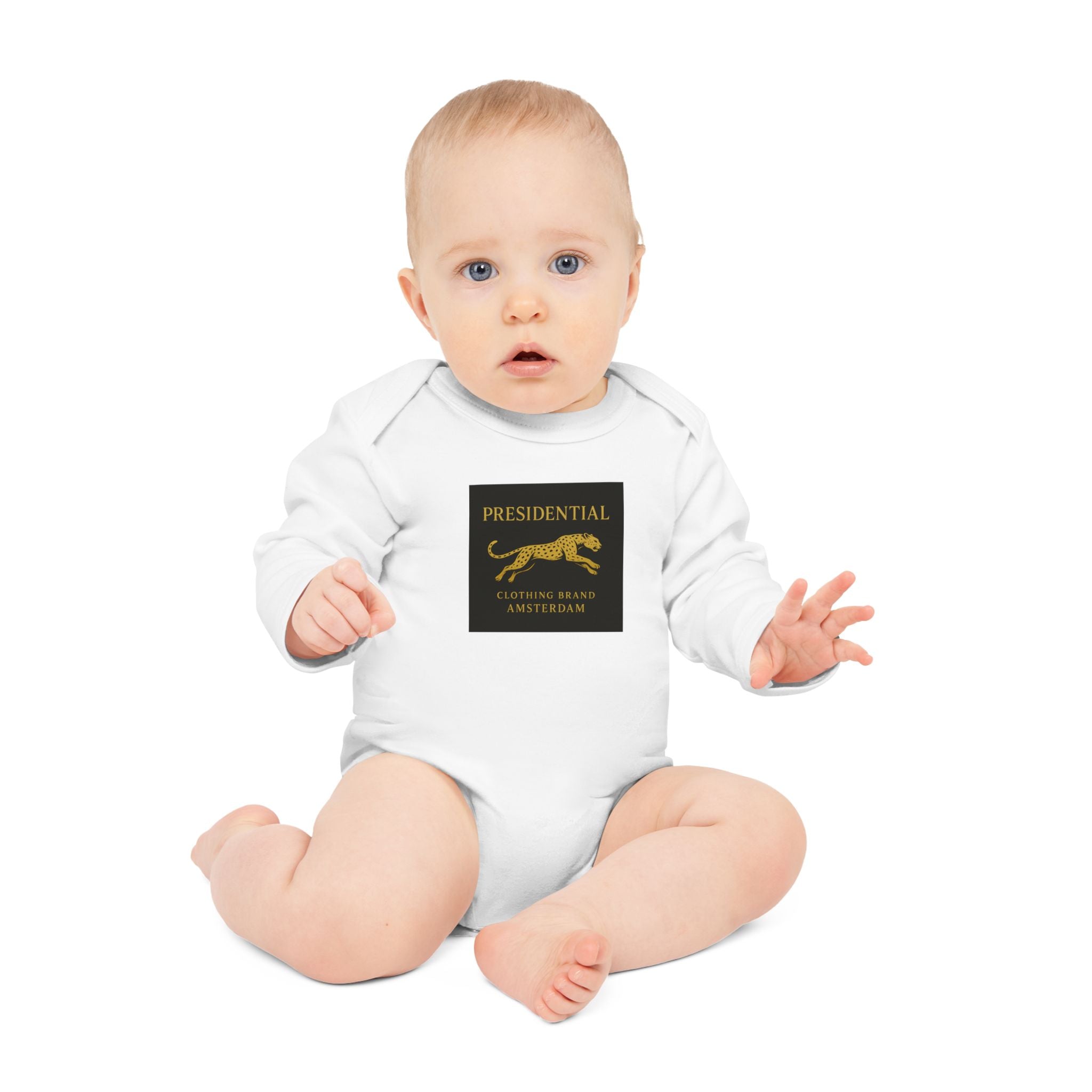Baby Bodysuit — 'Presidential' Gold Leopard Organic Long-Sleeve Onesie
