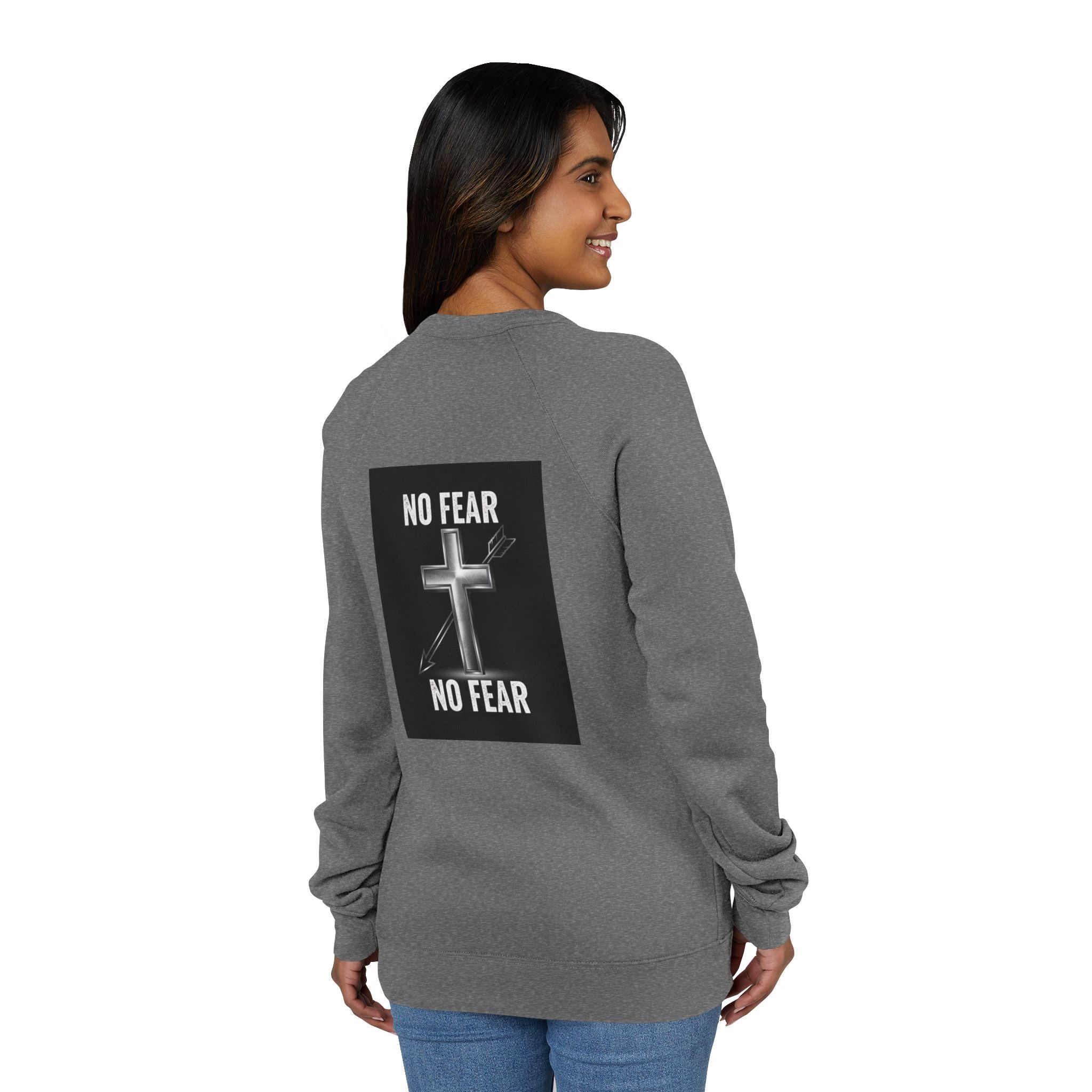 No Fear Cross Sweatshirt — Christian Faith Graphic Raglan