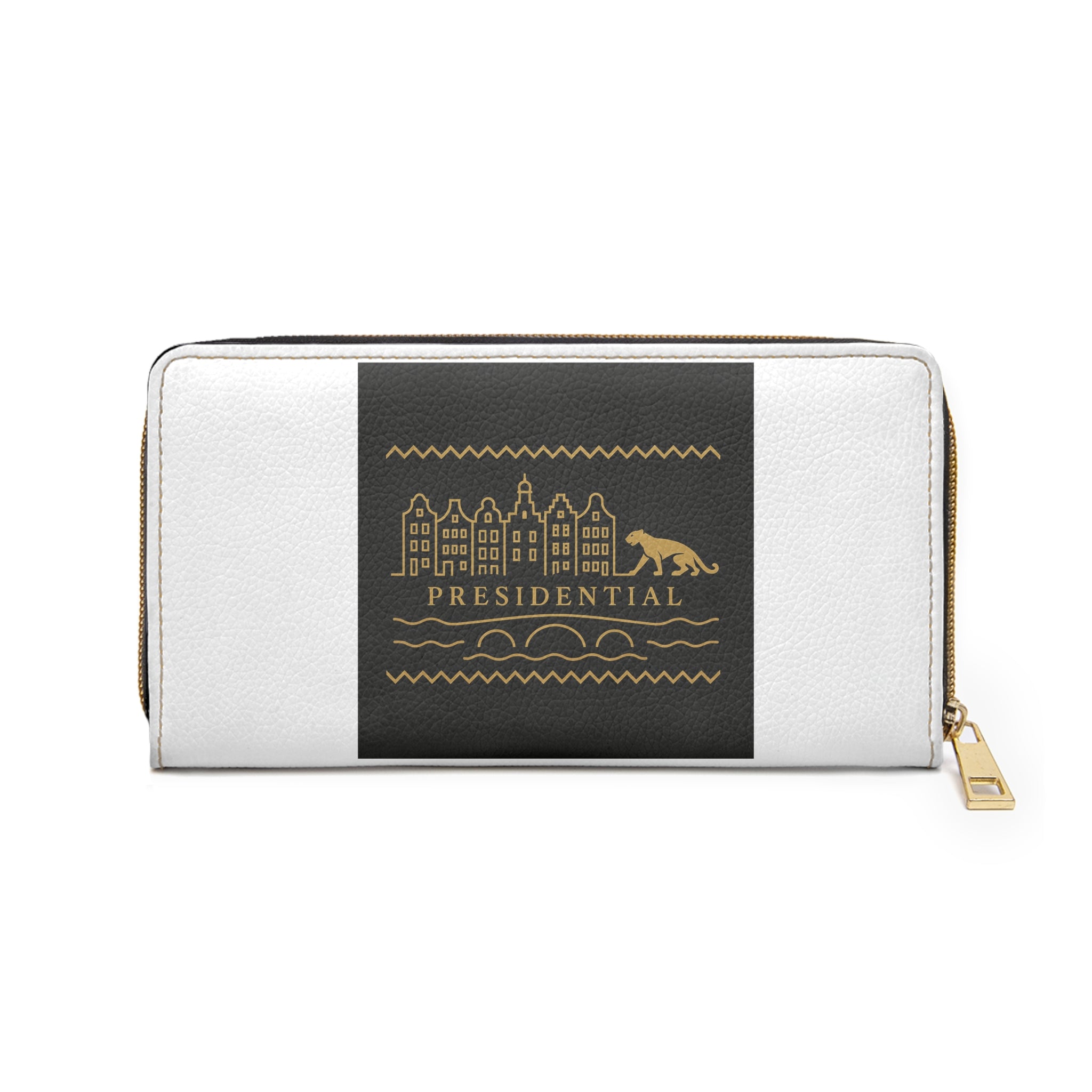 Zipper Wallet — Cute Cityscape & Heart Zip Wallet (Nighttime Row Houses Design)
