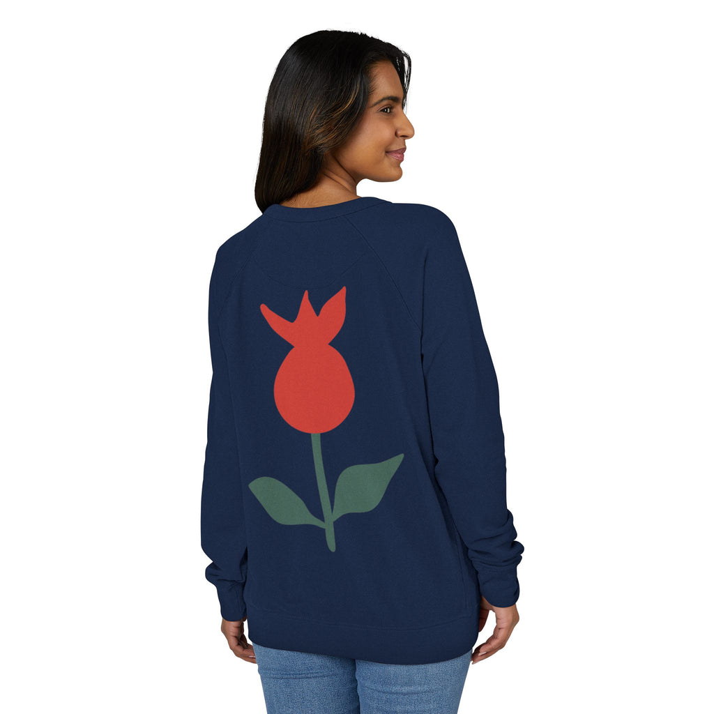Botanical Crewneck Sweatshirt — Minimal Leaf & Tulip Floral Raglan