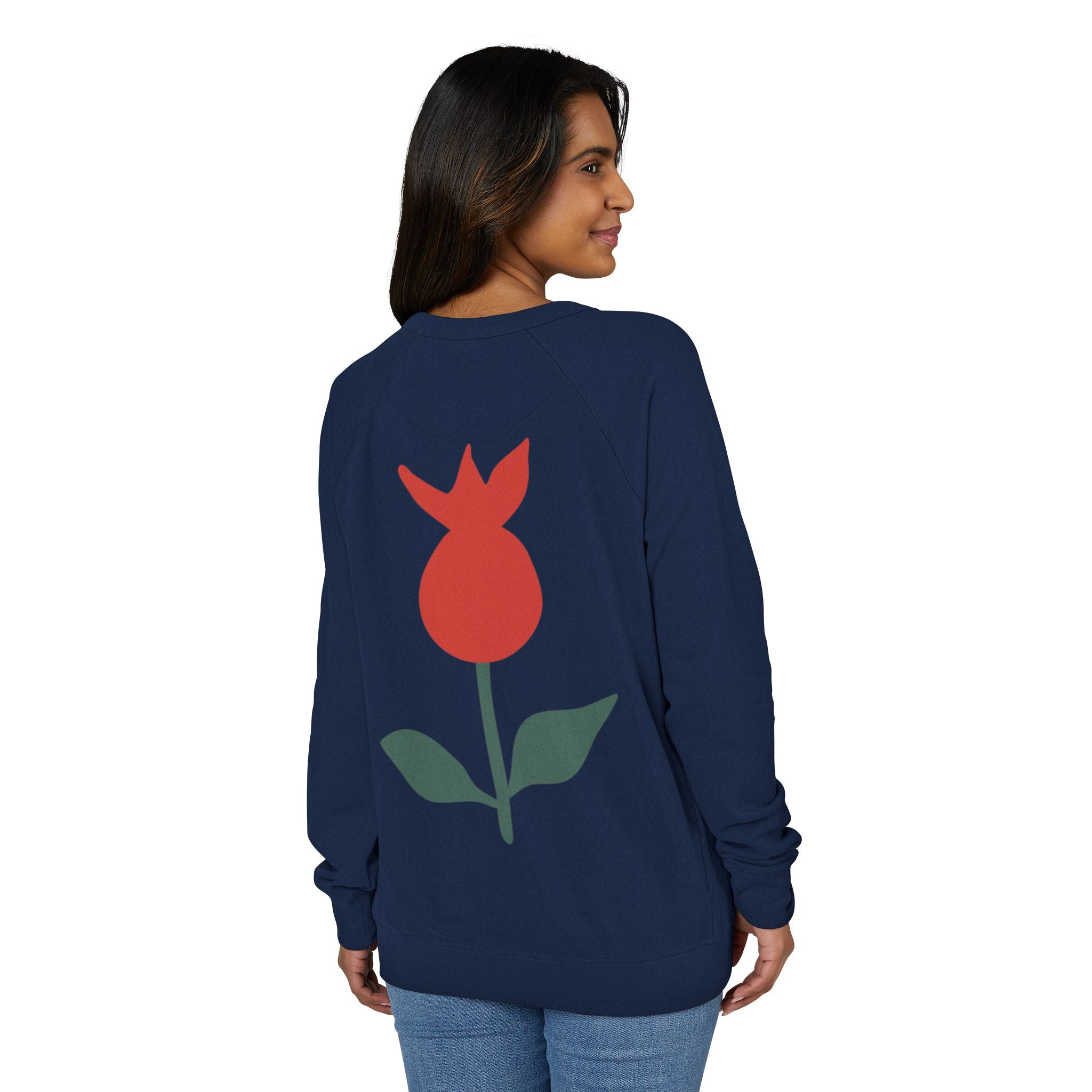 Botanical Crewneck Sweatshirt — Minimal Leaf & Tulip Floral Raglan