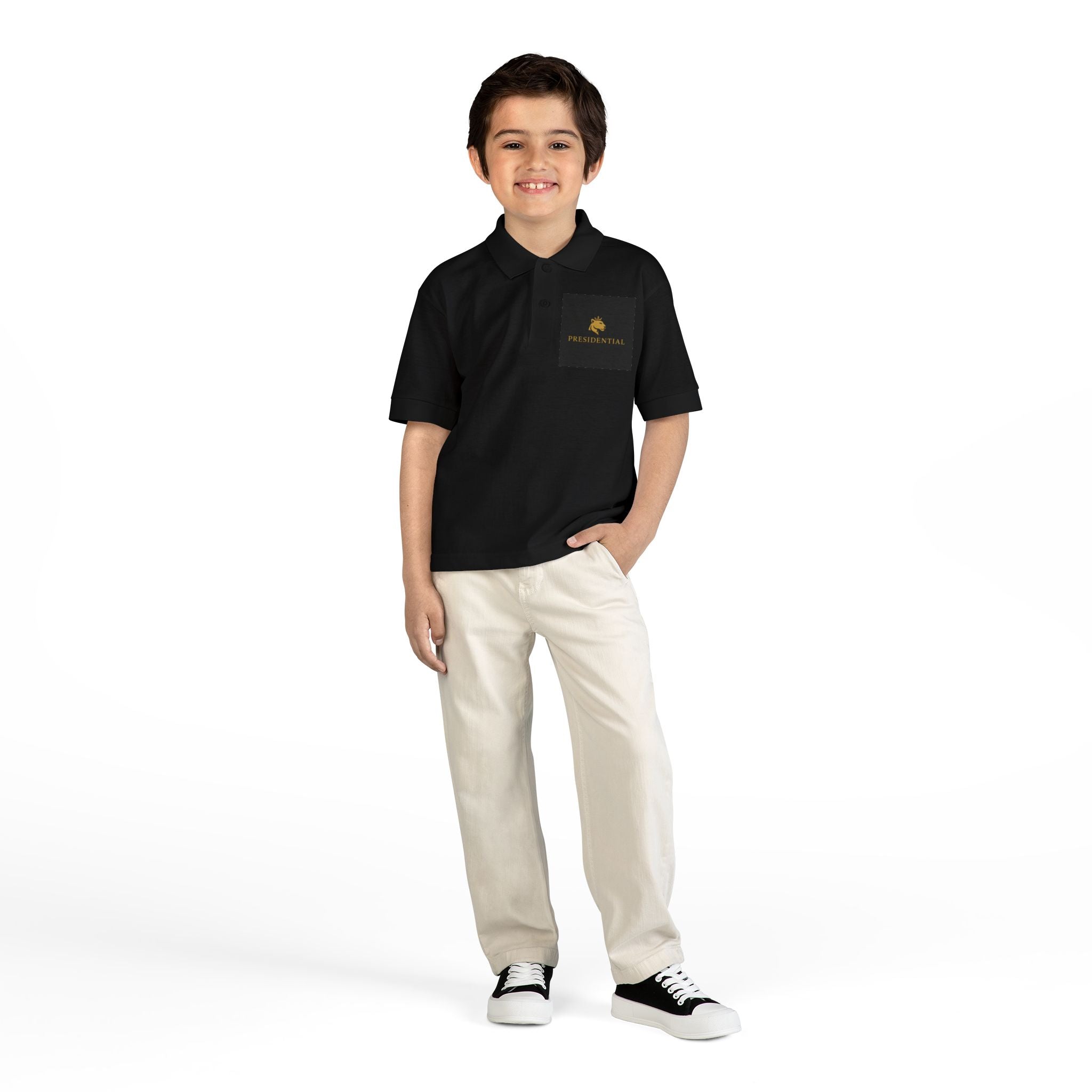 Youth Polo — Presidential Clothing Brand Logo (Gold Leopard)