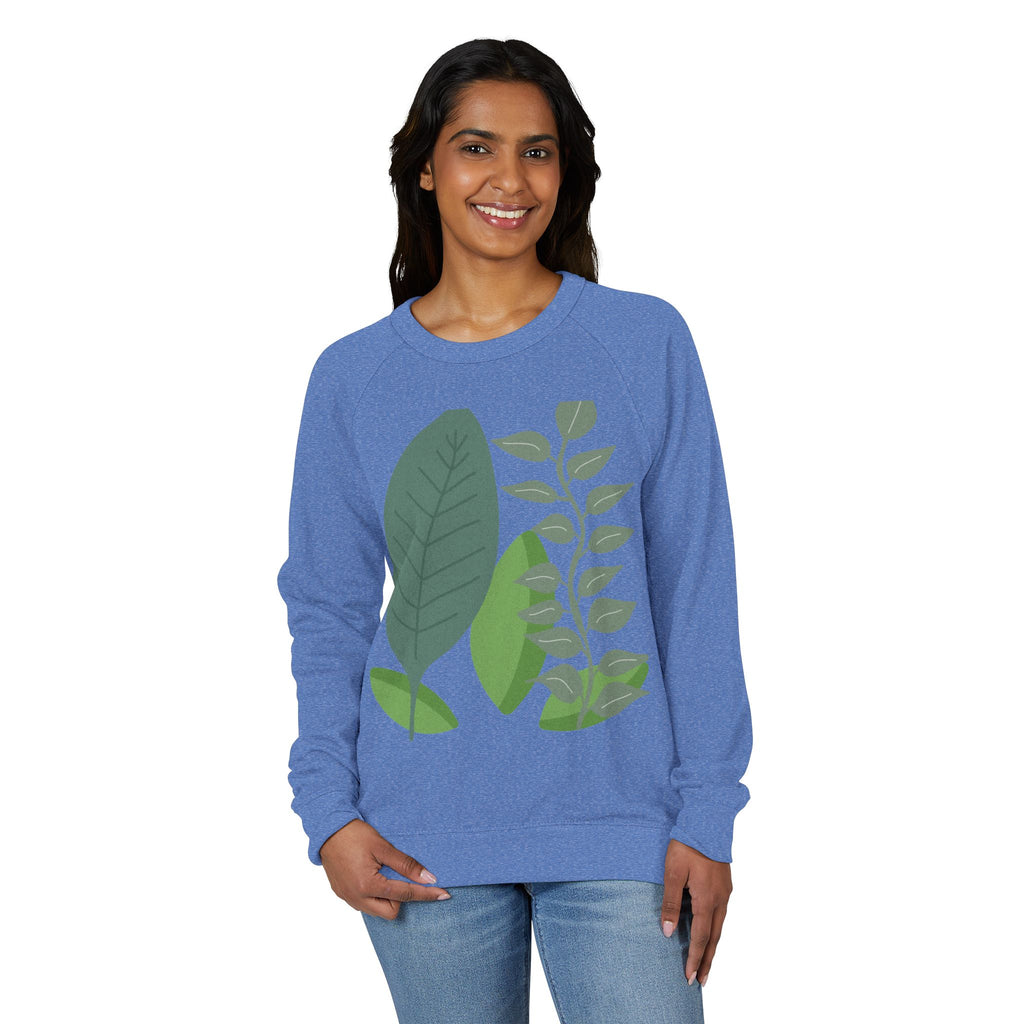 Botanical Crewneck Sweatshirt — Minimal Leaf & Tulip Floral Raglan