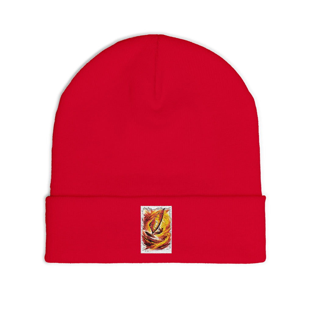 Embroidered Flame Patch Knit Beanie — Cozy Fire-Inspired Winter Hat