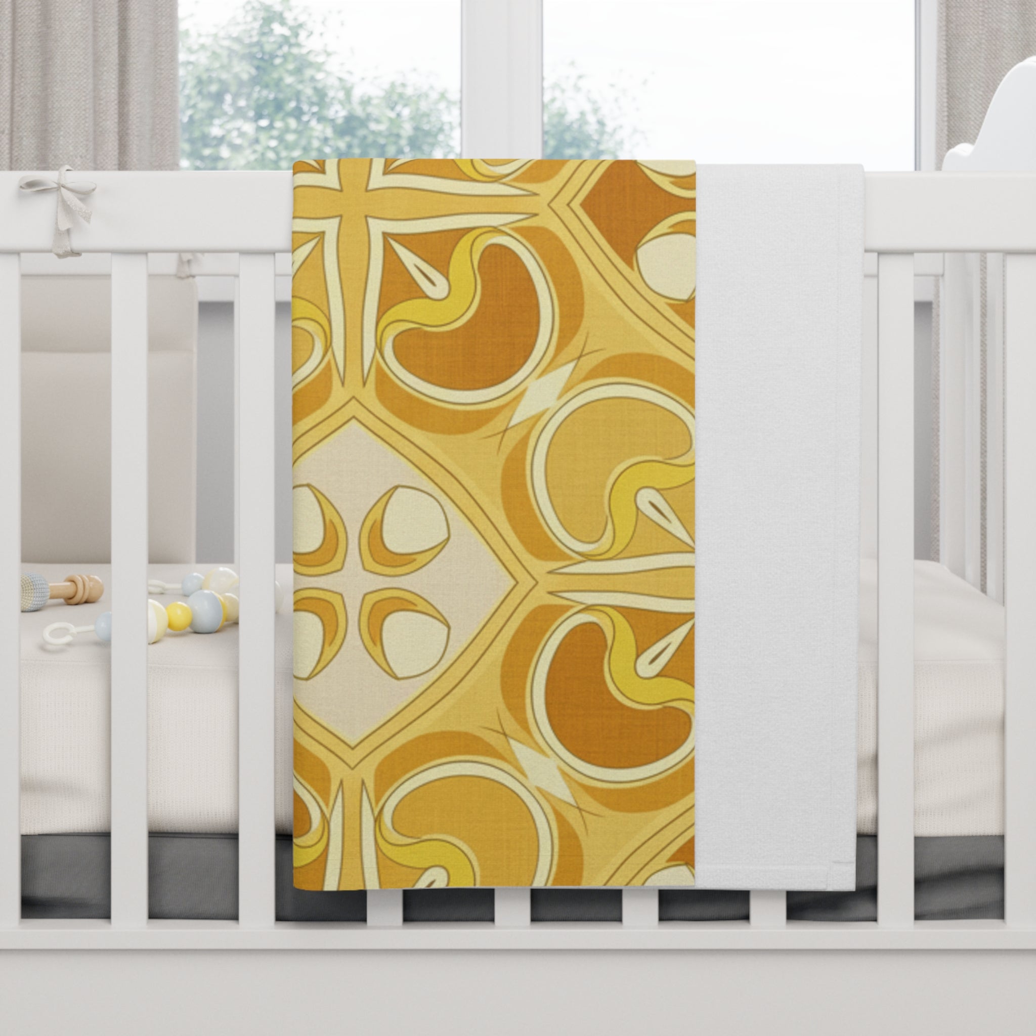 Golden Retro Tile Baby Blanket — Soft Fleece Nursery Throw