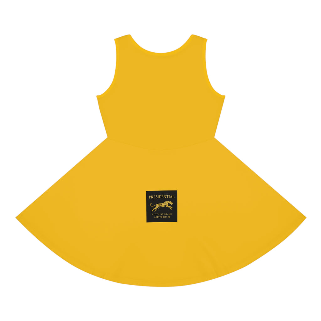 Girls' Yellow Sundress - 'Surfing The Wave' Graphic Summer Dress