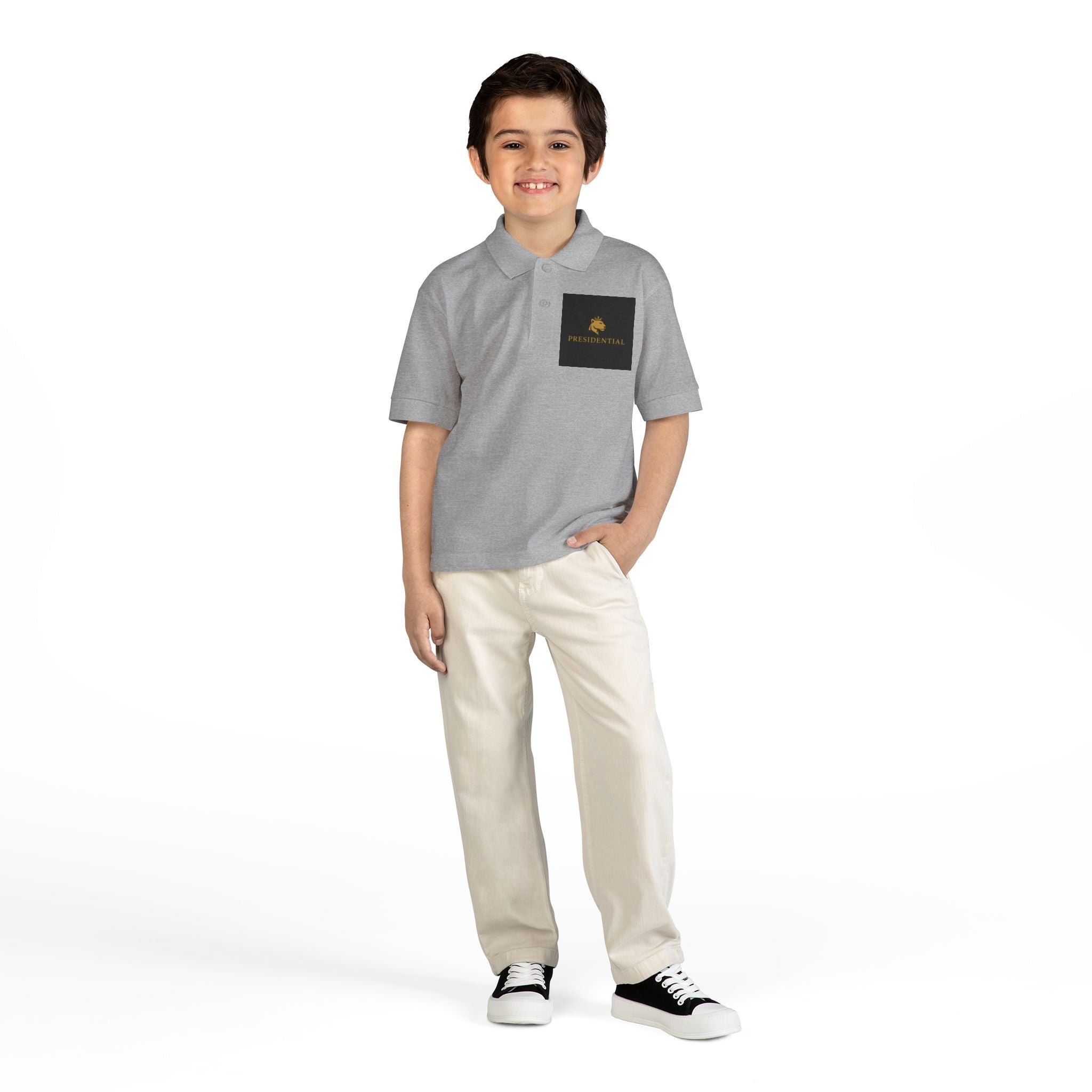 Youth Polo — Presidential Clothing Brand Logo (Gold Leopard)