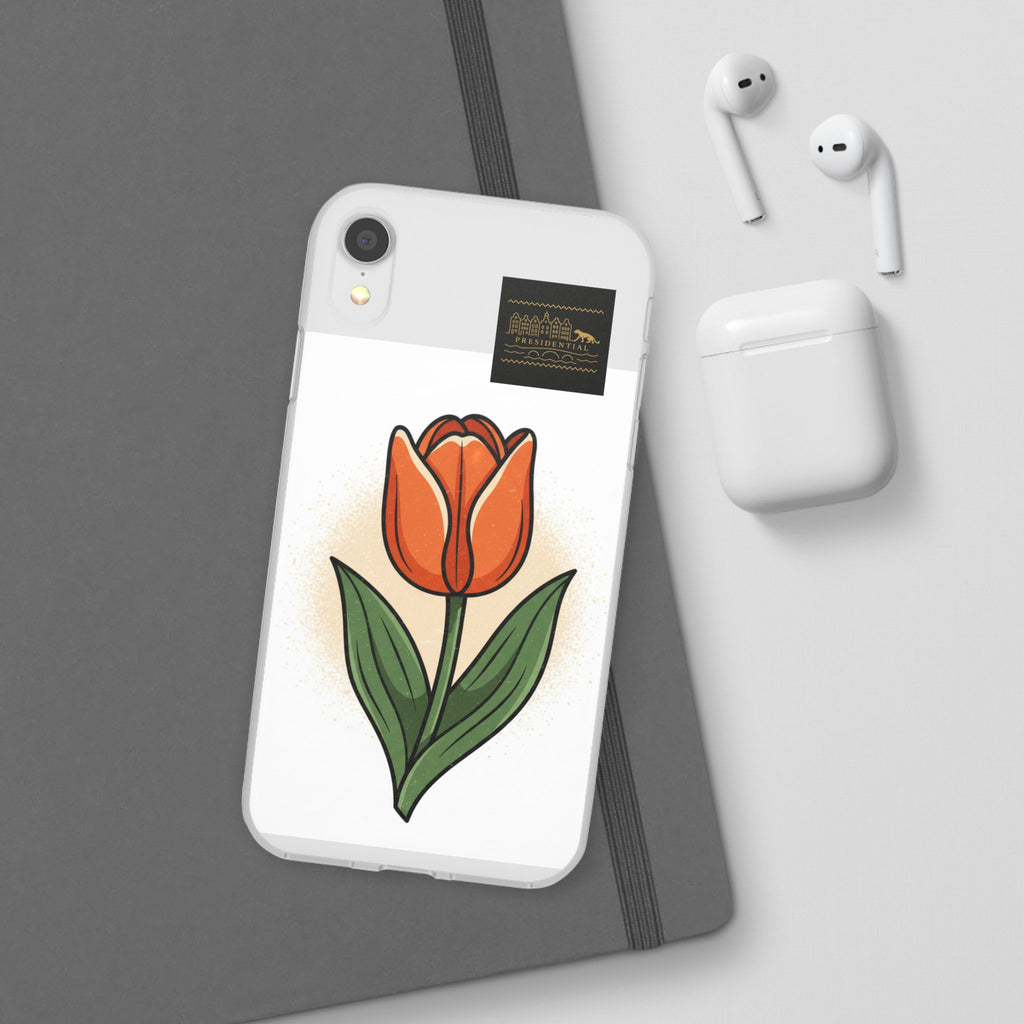Orange Tulip Phone Case – Floral Flexi Case for Women, Spring Gift