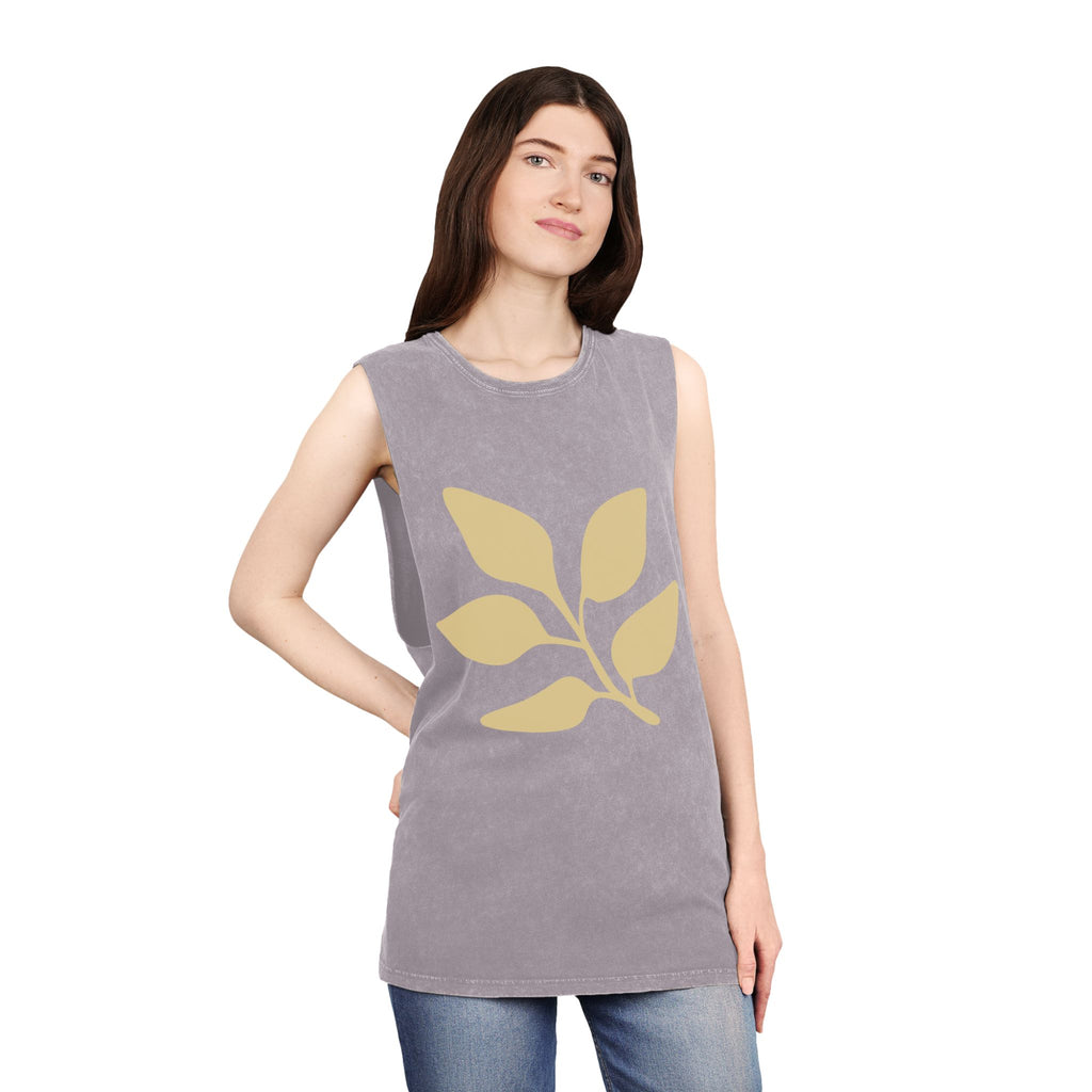 Stonewash Muscle Tank — Minimal Gold Leaf & Panther Graphic