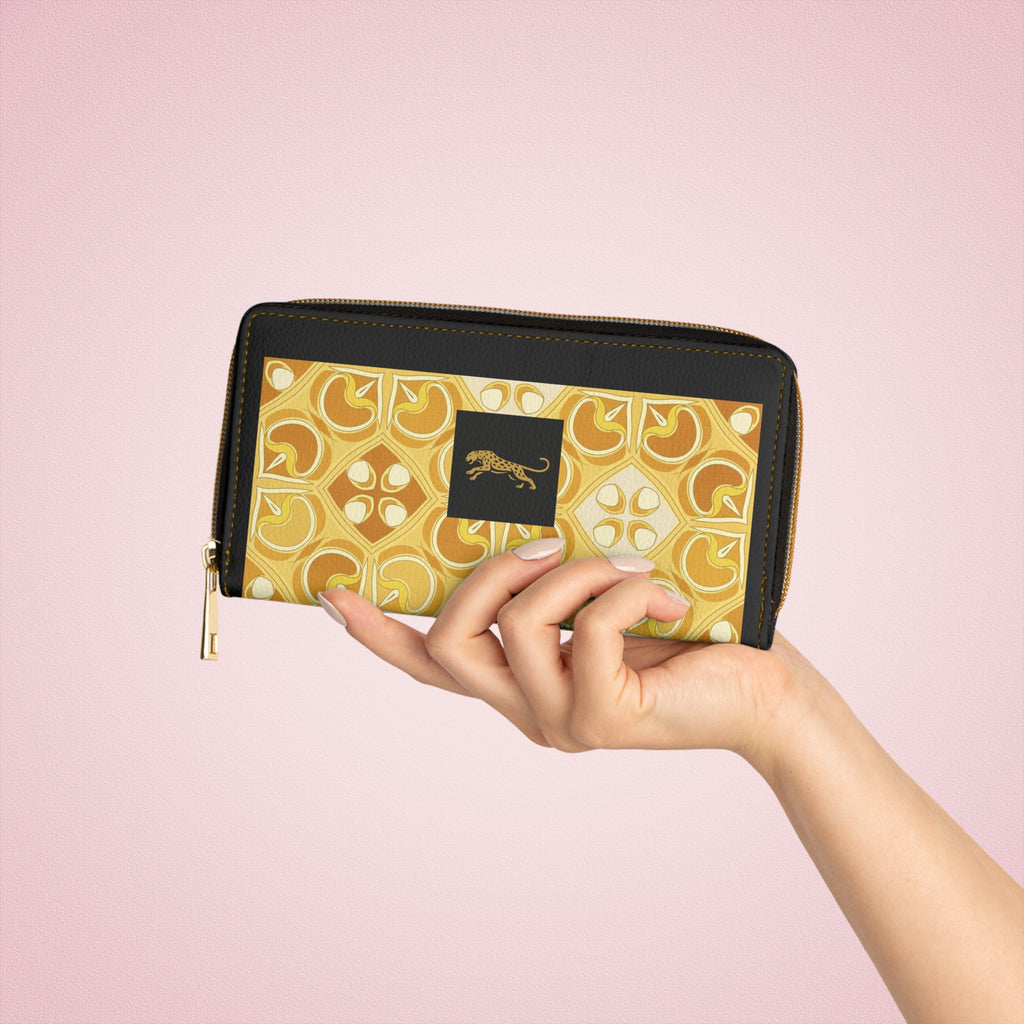 Retro Tile Zipper Wallet — Vintage Yellow Geometric Pattern