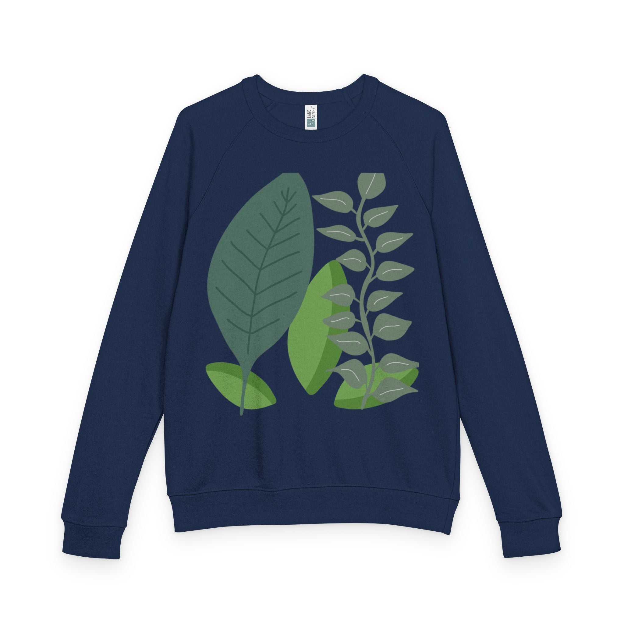 Botanical Crewneck Sweatshirt — Minimal Leaf & Tulip Floral Raglan