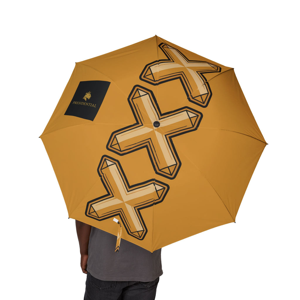 Foldable Umbrella — Mustard Yellow with Bold 3D Cross Pattern