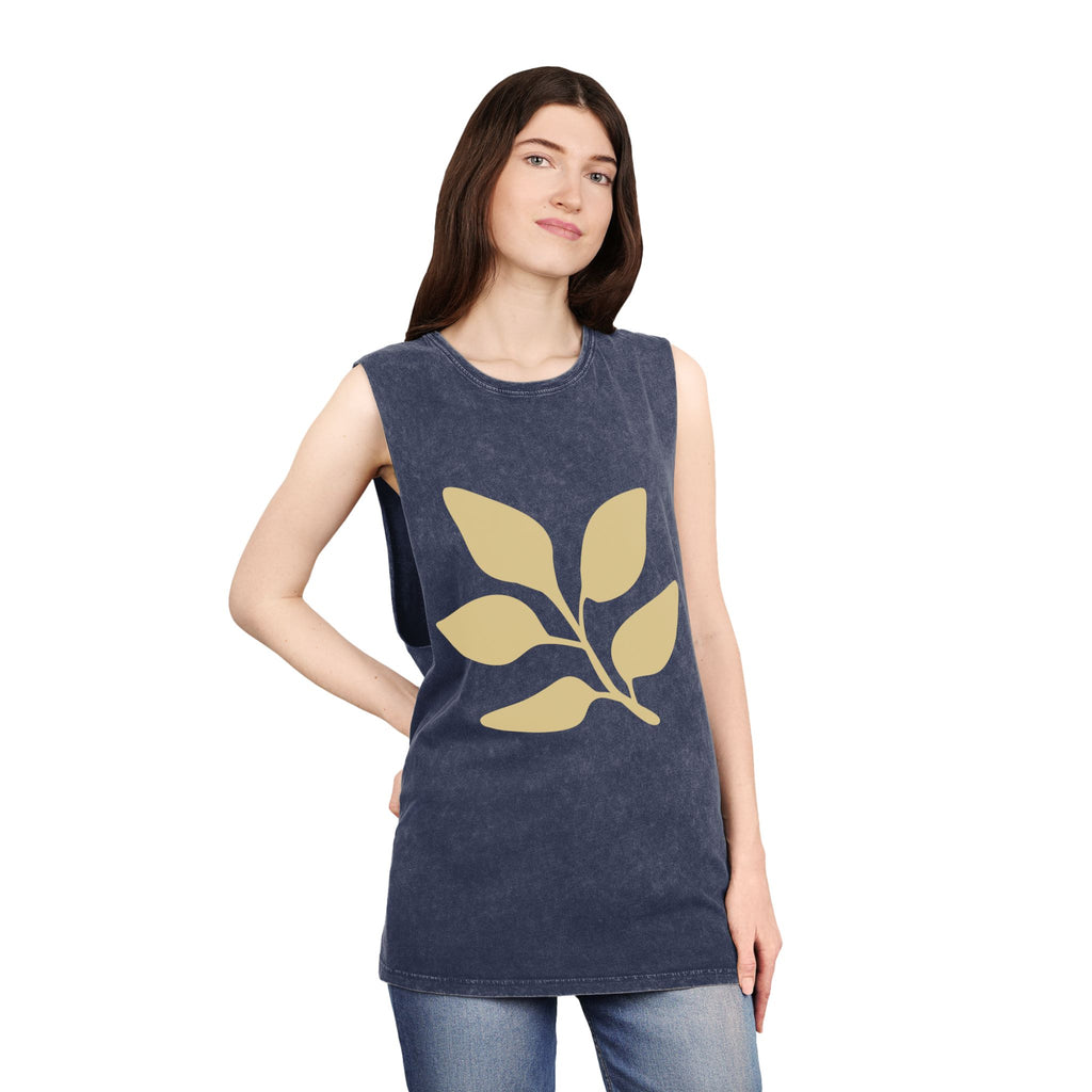 Stonewash Muscle Tank — Minimal Gold Leaf & Panther Graphic