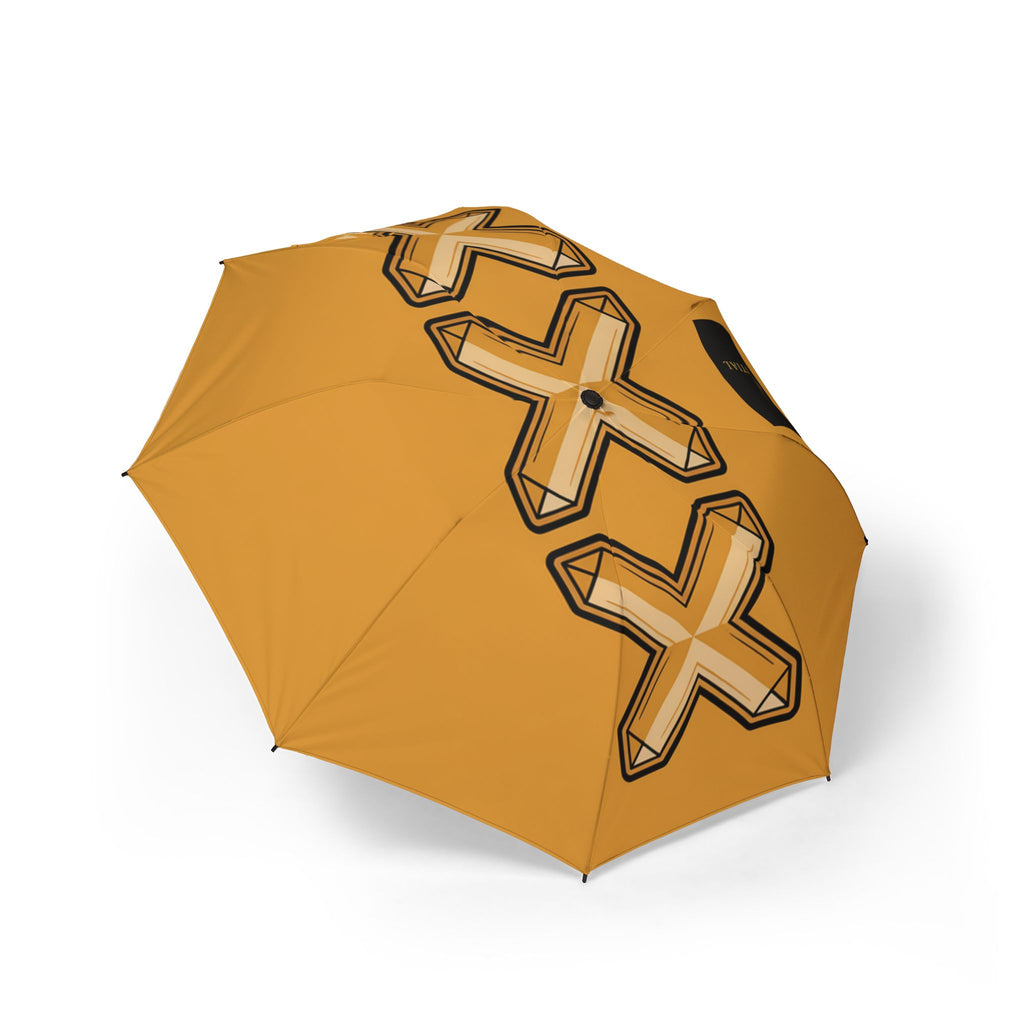 Foldable Umbrella — Mustard Yellow with Bold 3D Cross Pattern
