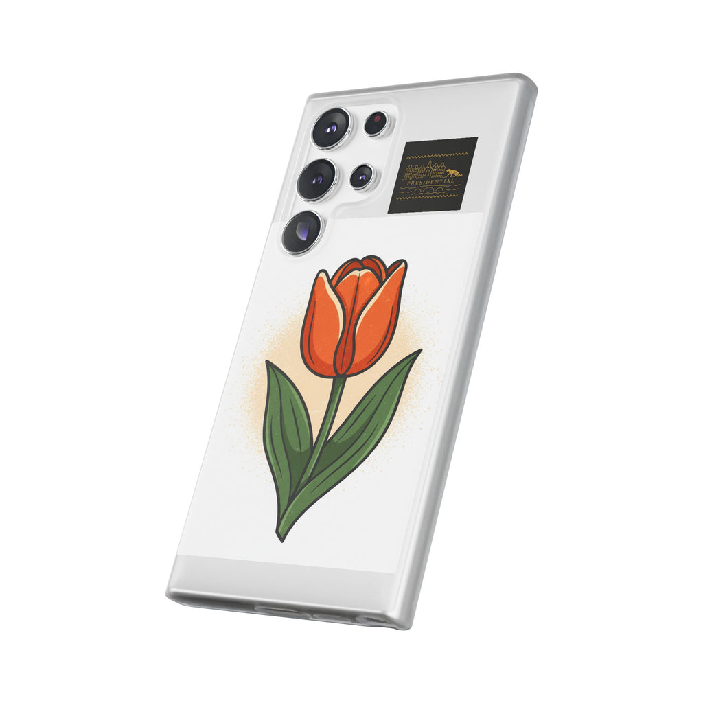 Orange Tulip Phone Case – Floral Flexi Case for Women, Spring Gift