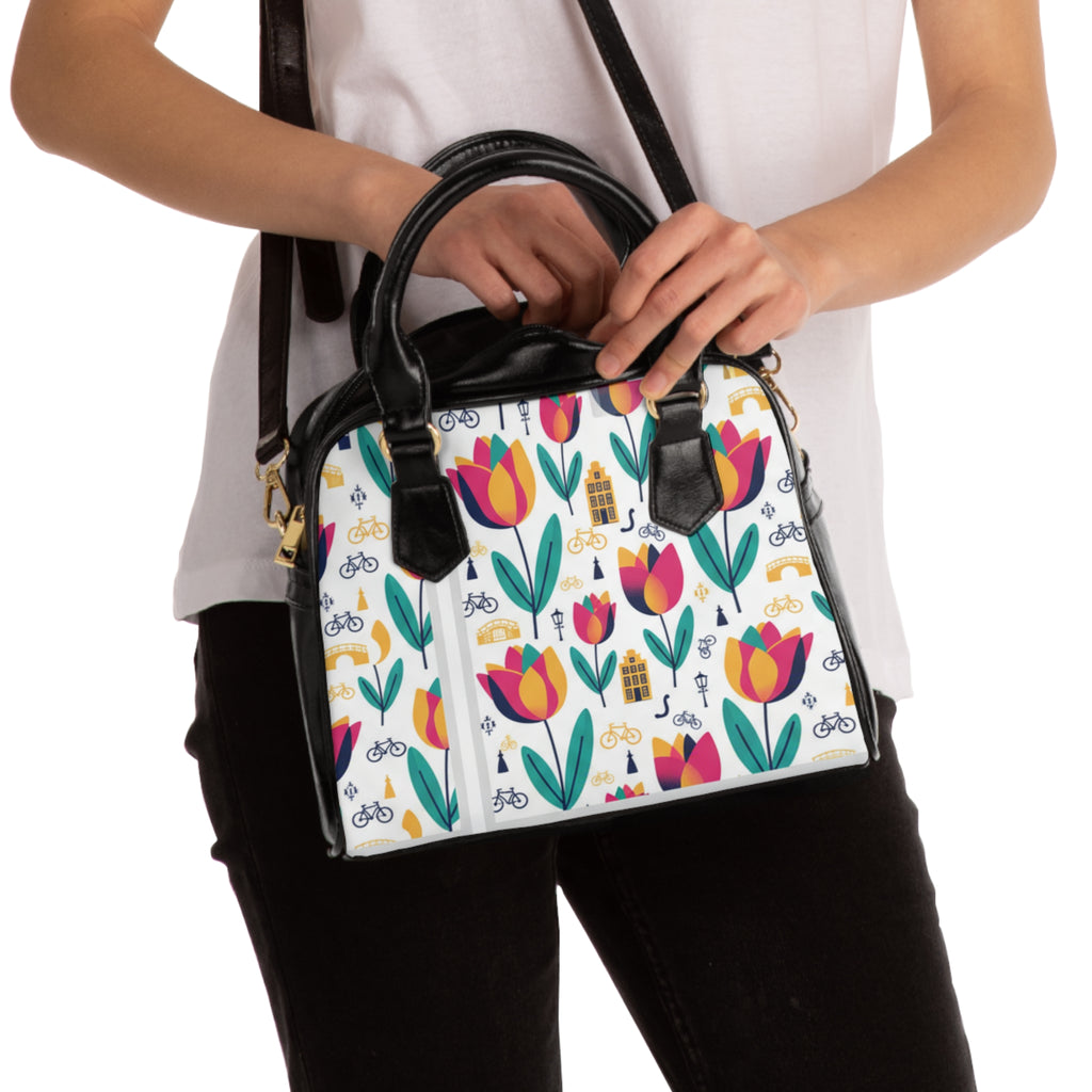 Tulip Parade Shoulder Handbag — Floral City Cycling Pattern