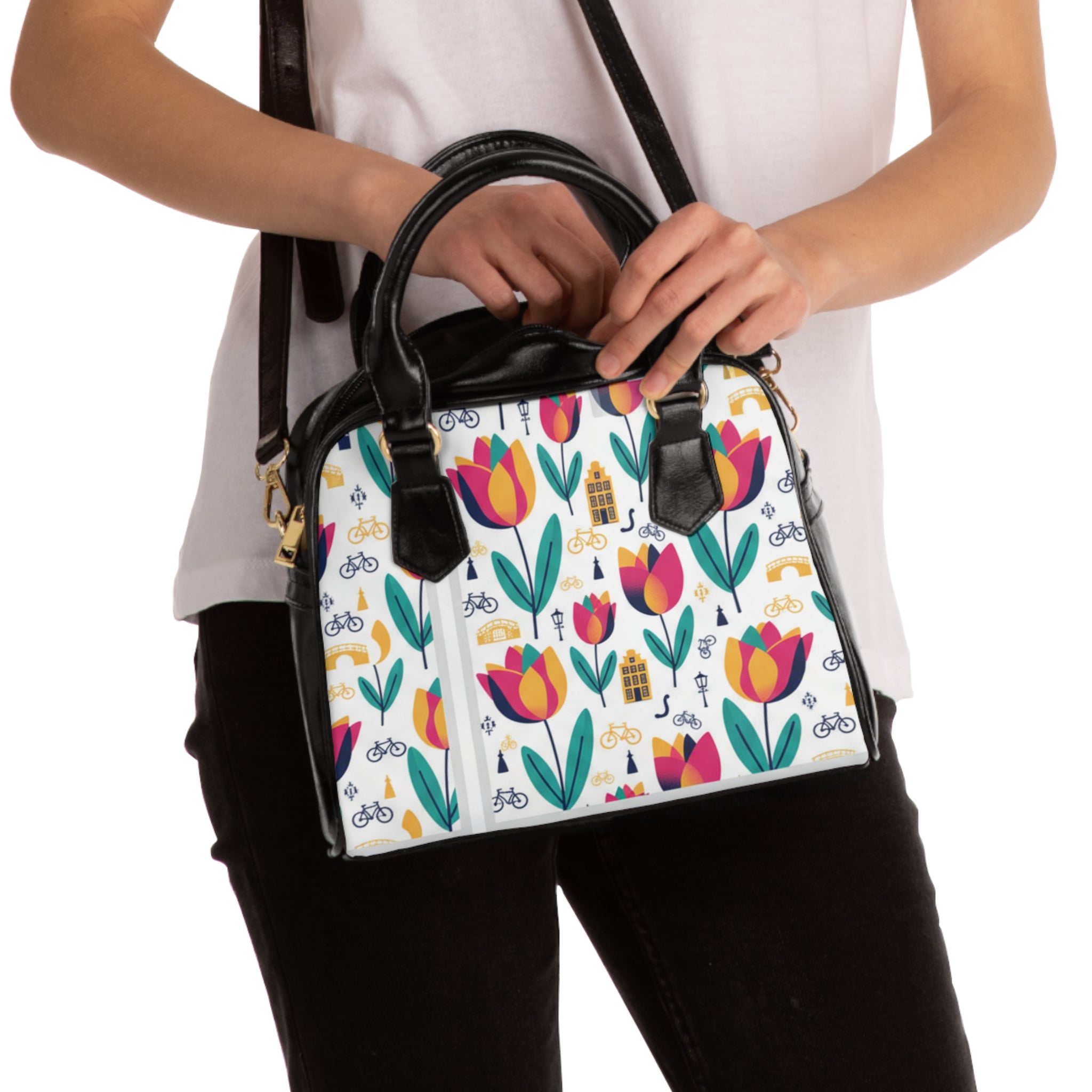 Tulip Parade Shoulder Handbag — Floral City Cycling Pattern