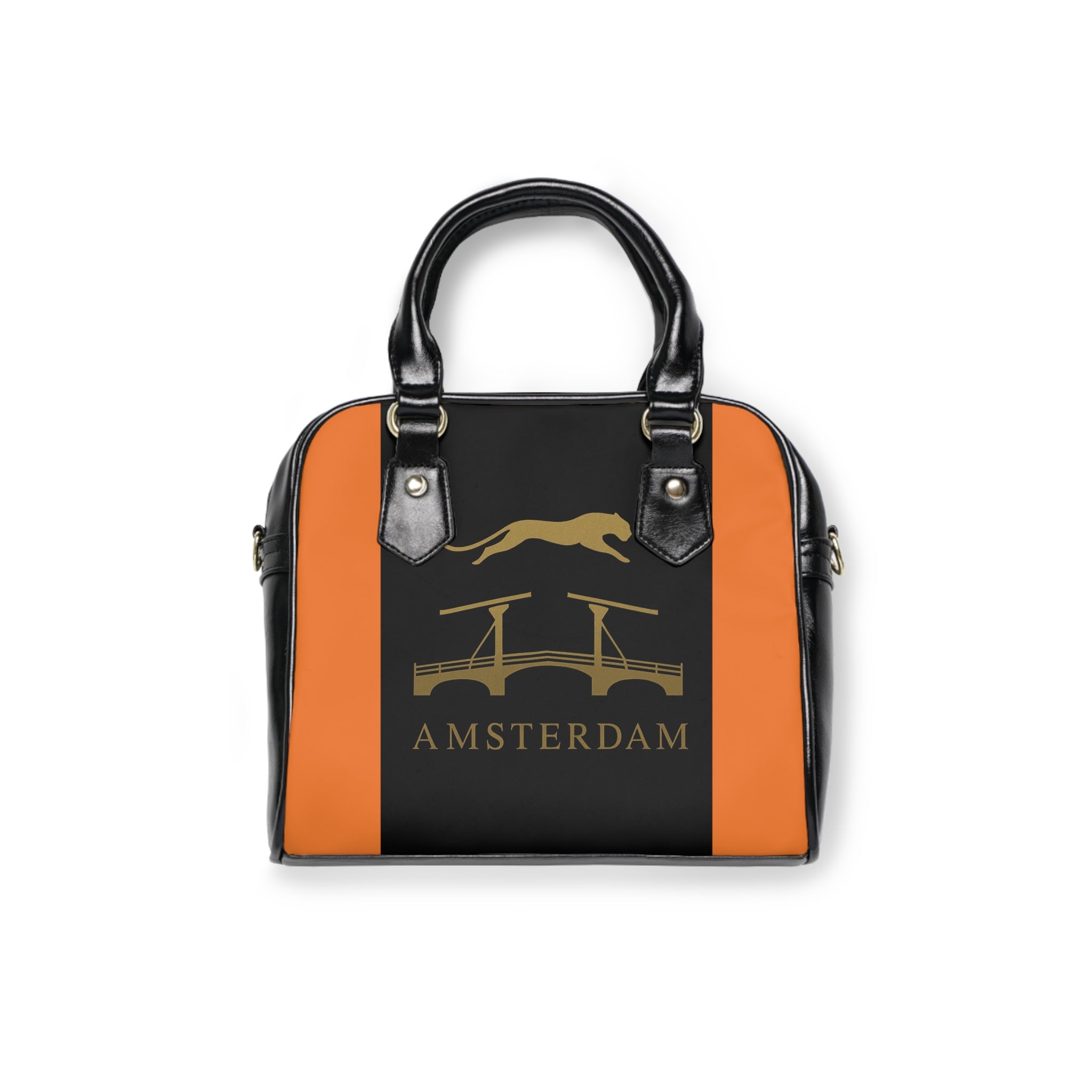 Amsterdam Bridge Tote Handbag — Orange & Black Cityscape Design