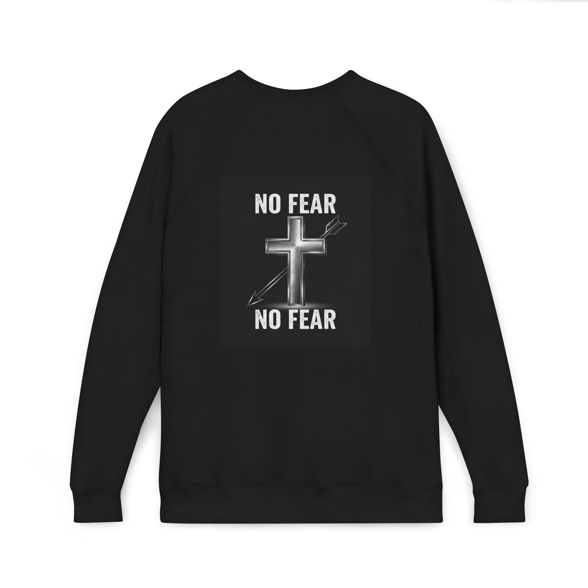 No Fear Cross Sweatshirt — Christian Faith Graphic Raglan