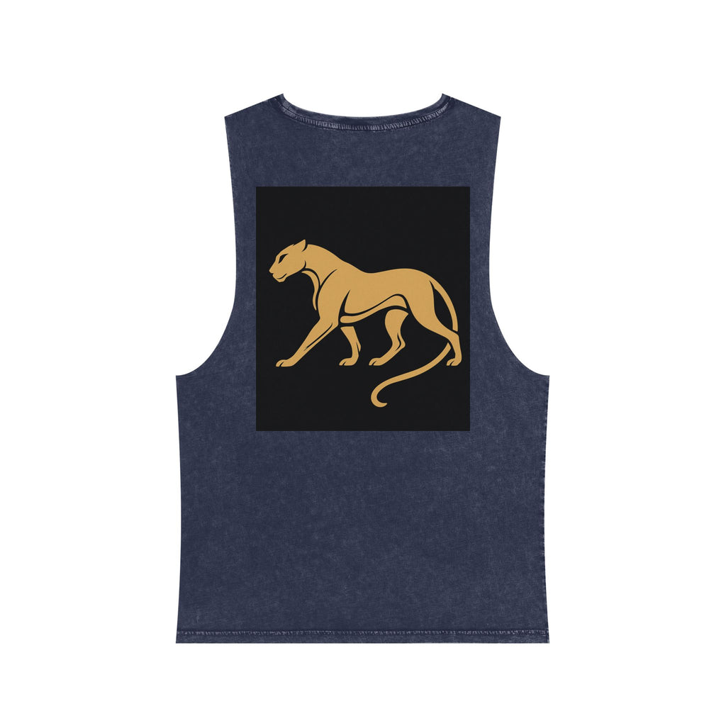 Stonewash Muscle Tank — Minimal Gold Leaf & Panther Graphic