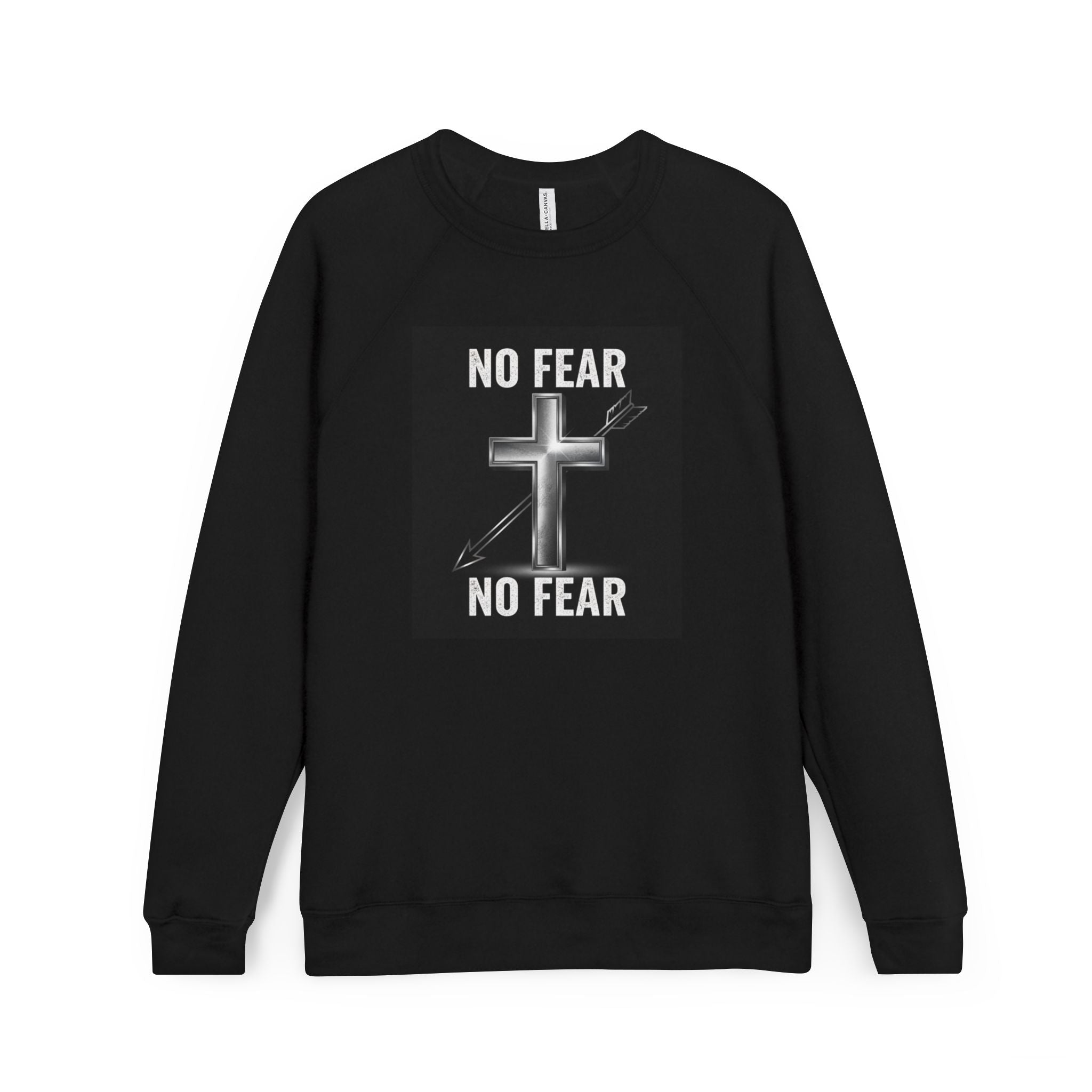 No Fear Cross Sweatshirt — Christian Faith Graphic Raglan