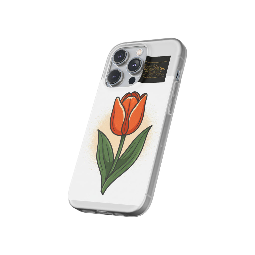 Orange Tulip Phone Case – Floral Flexi Case for Women, Spring Gift