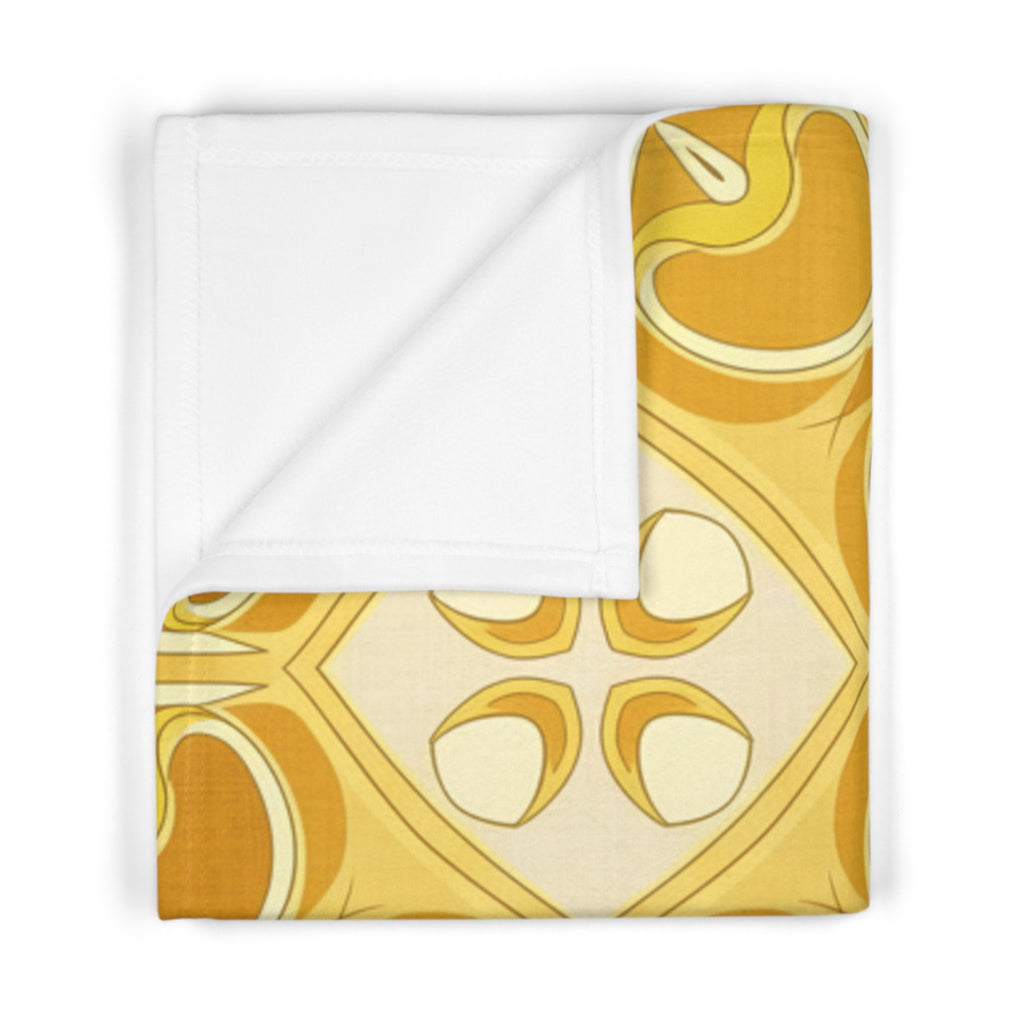 Golden Retro Tile Baby Blanket — Soft Fleece Nursery Throw