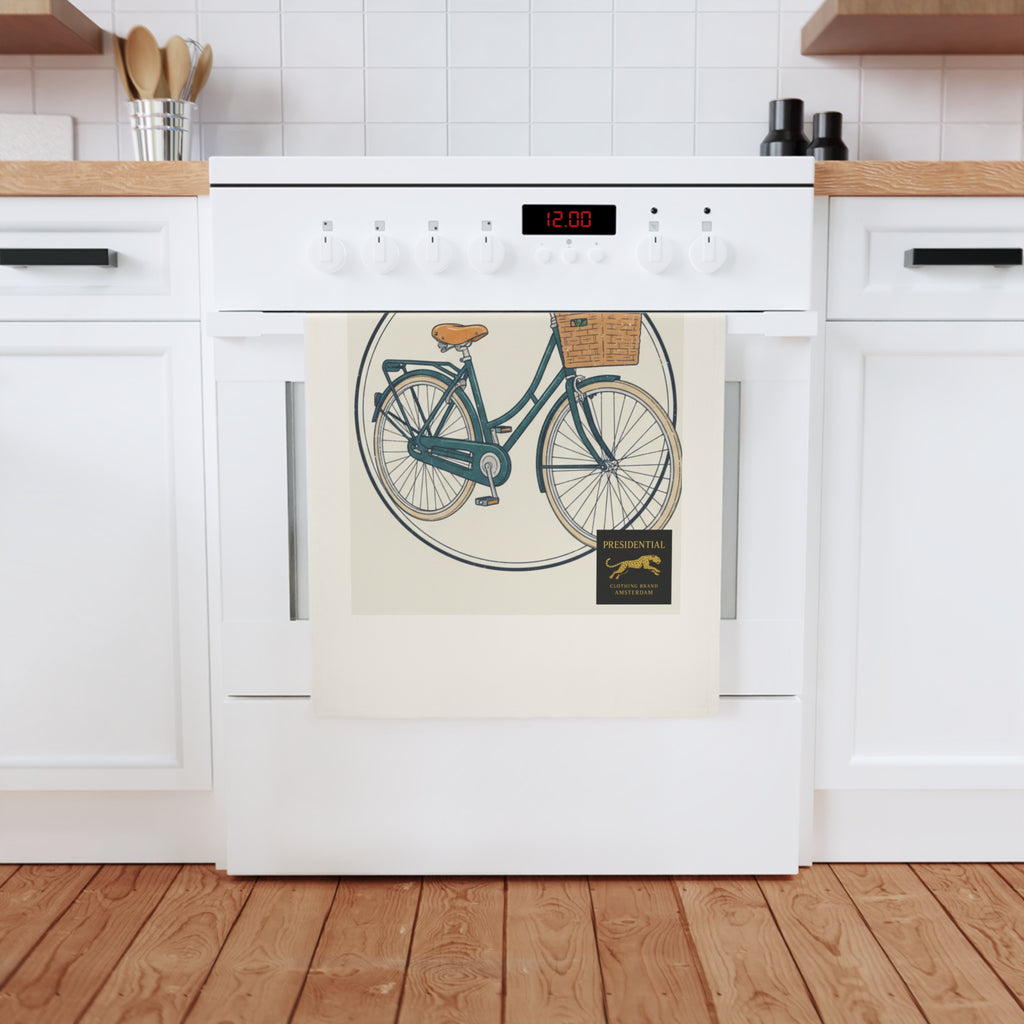 Vintage Bicycle with Tulips Cotton Tea Towel