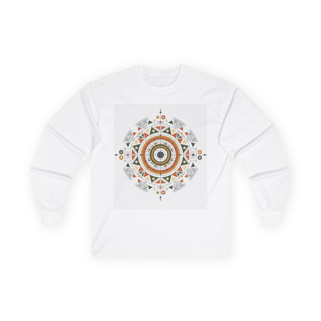 Geometric Mandala Long Sleeve Tee — Earth Tone Sacred Circle Design