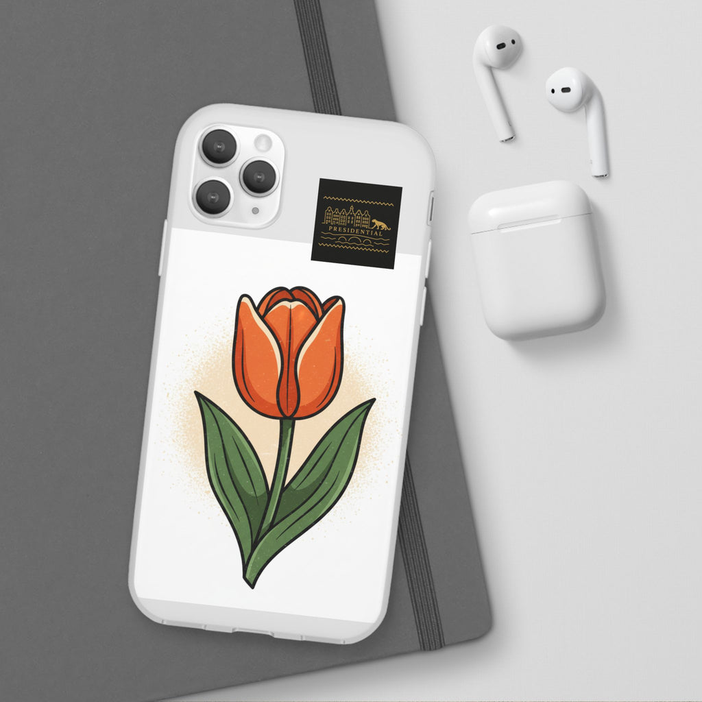 Orange Tulip Phone Case – Floral Flexi Case for Women, Spring Gift