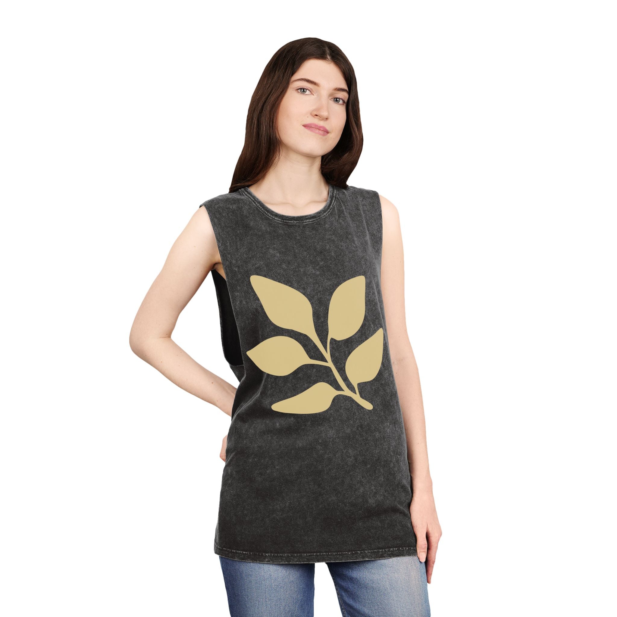 Stonewash Muscle Tank — Minimal Gold Leaf & Panther Graphic