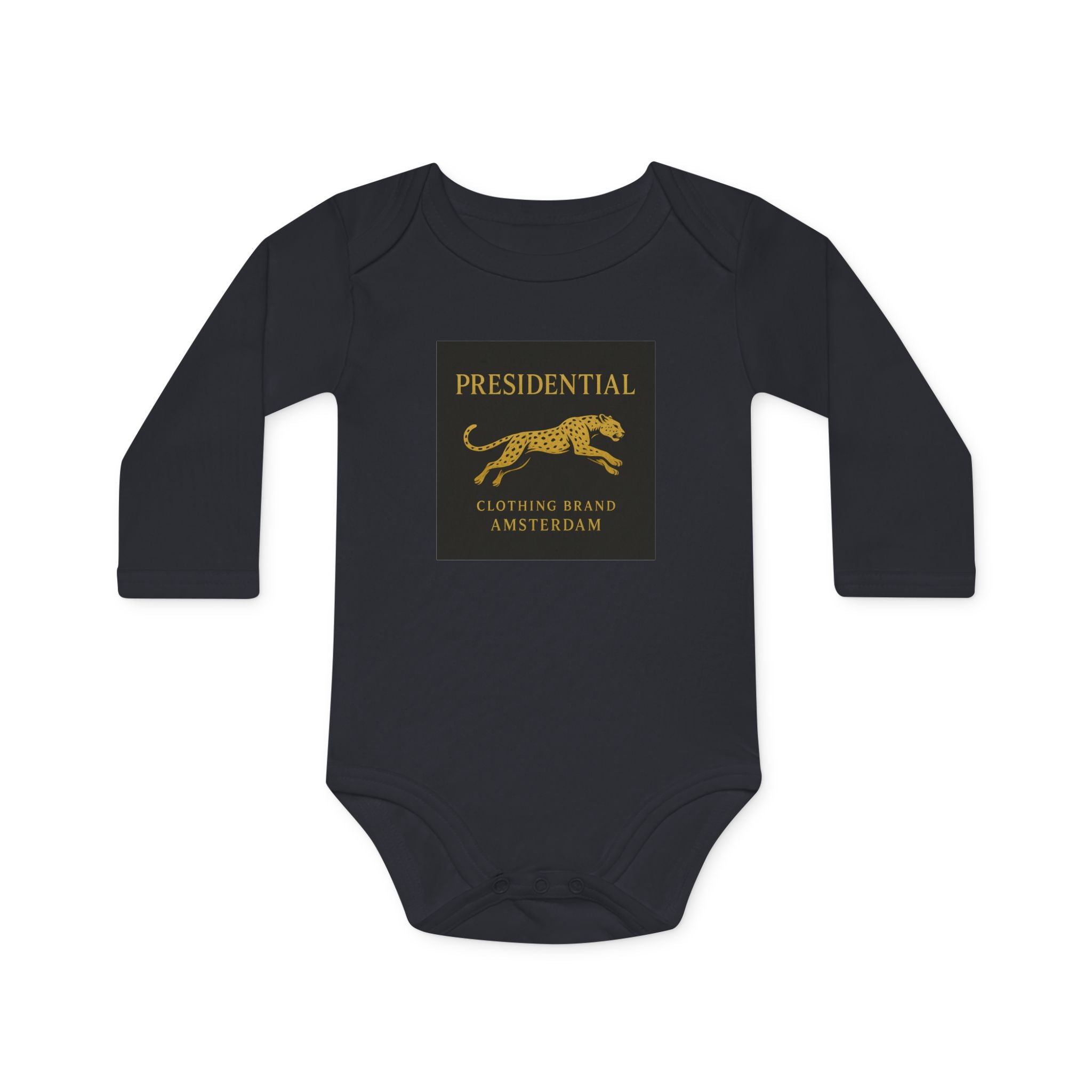 Baby Bodysuit — 'Presidential' Gold Leopard Organic Long-Sleeve Onesie