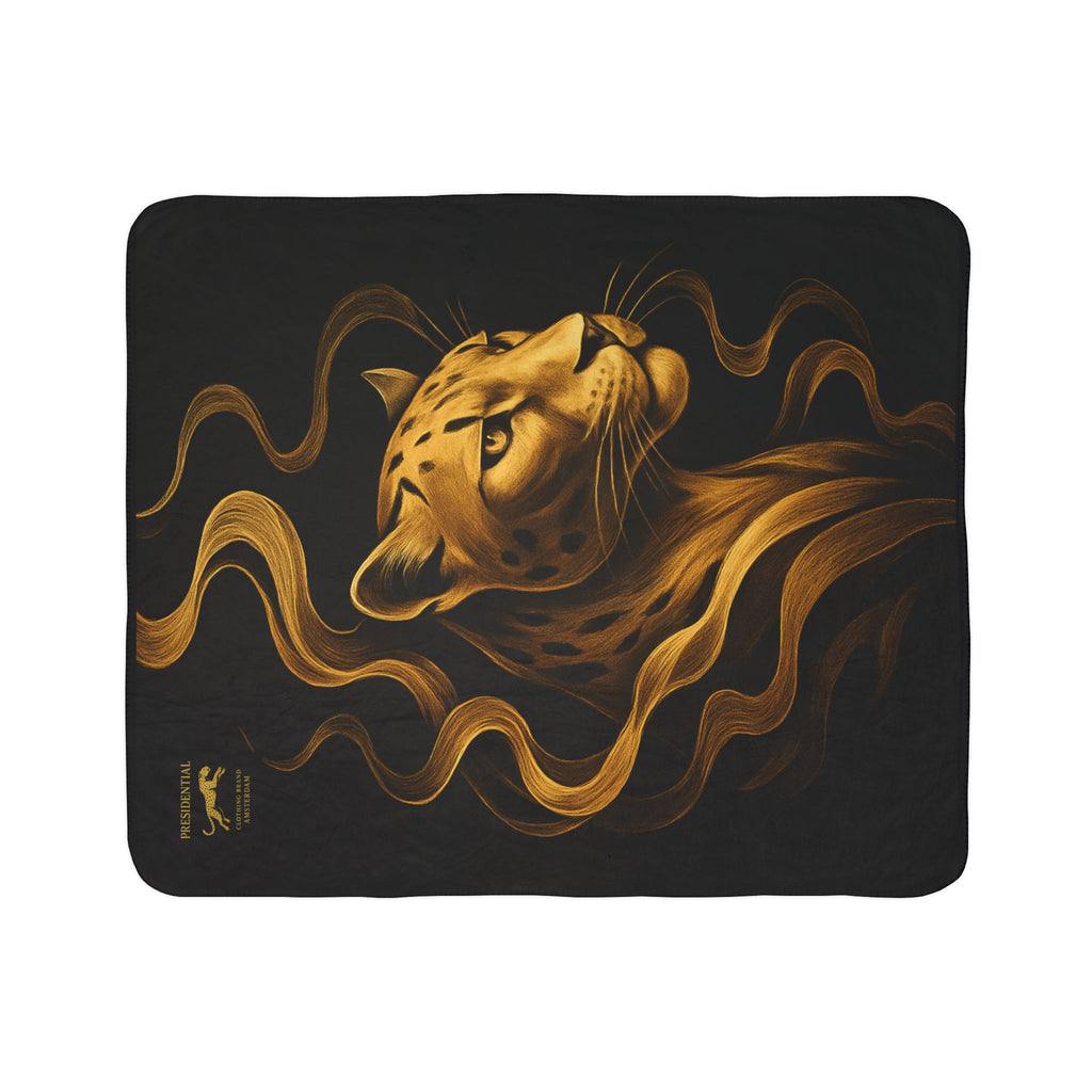 Leopard Flame Fleece Sherpa Blanket — Golden Wild Cat Cozy Throw